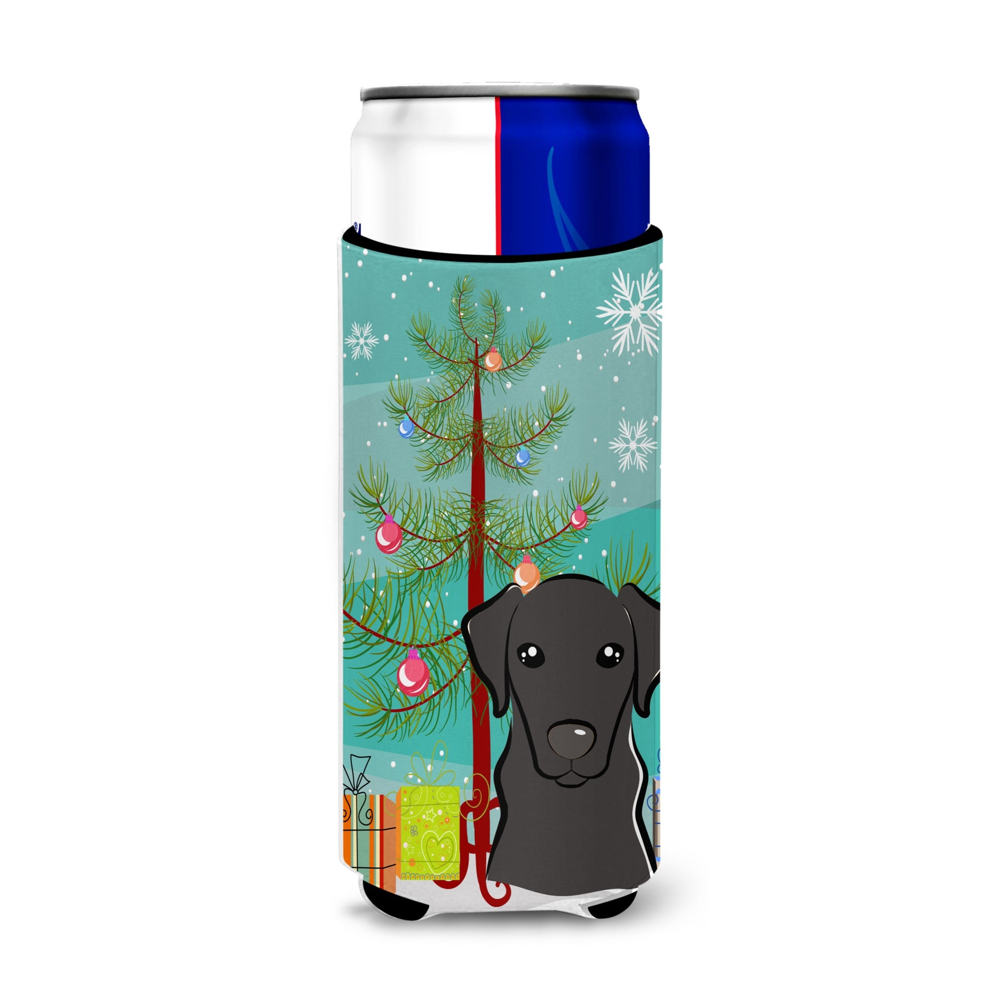 Caroline'S Treasures Christmas Tree And Black Labrador Michelob Ultra Koozies For Slim Cans, Multicolor
