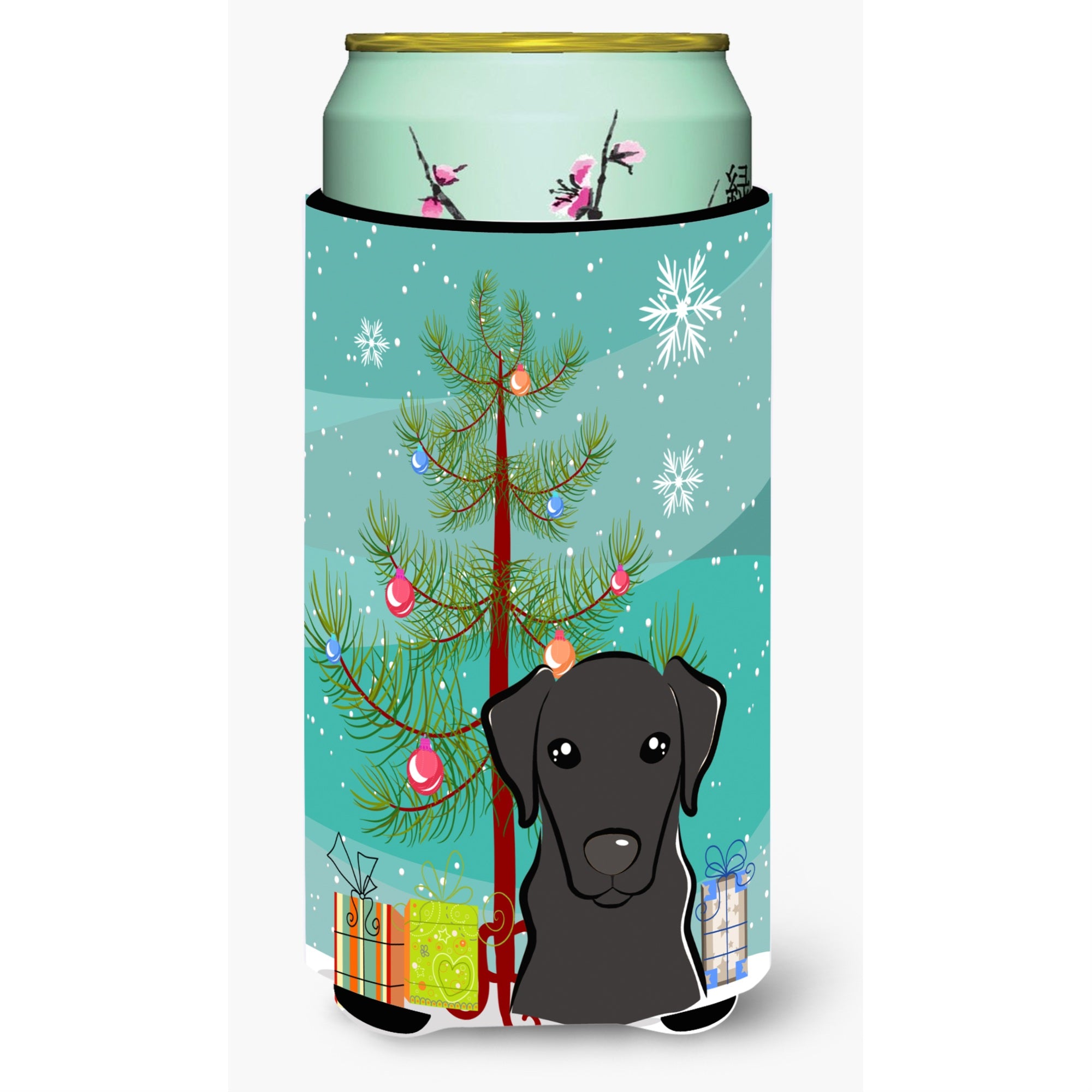 Caroline'S Treasures Christmas Tree And Black Labrador Tall Boy Koozie Hugger, Multicolor