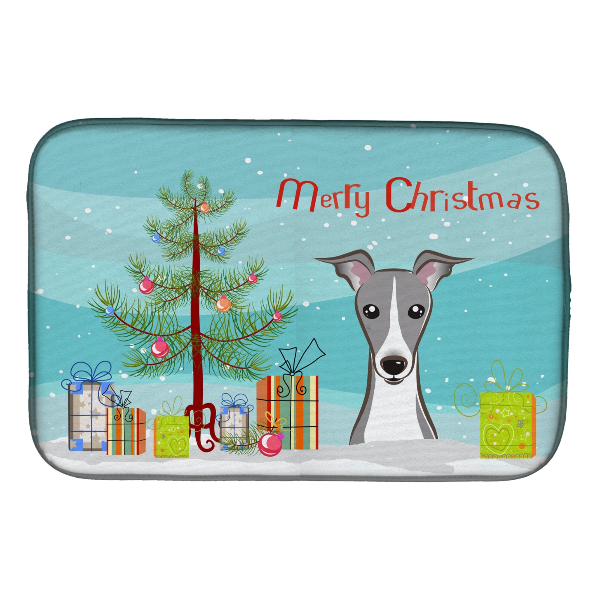 Caroline'S Treasures Christmas Tree And Italian Greyhound Dish Drying Mat, 14 X 21
