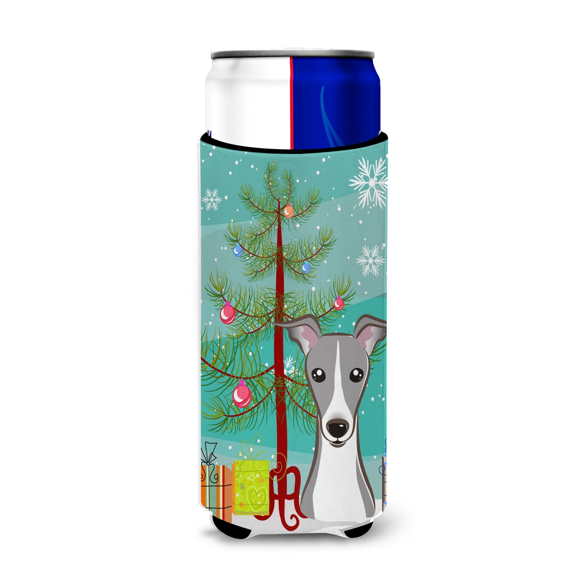 Caroline'S Treasures Christmas Tree And Italian Greyhound Michelob Ultra Koozies For Slim Cans, Multicolor
