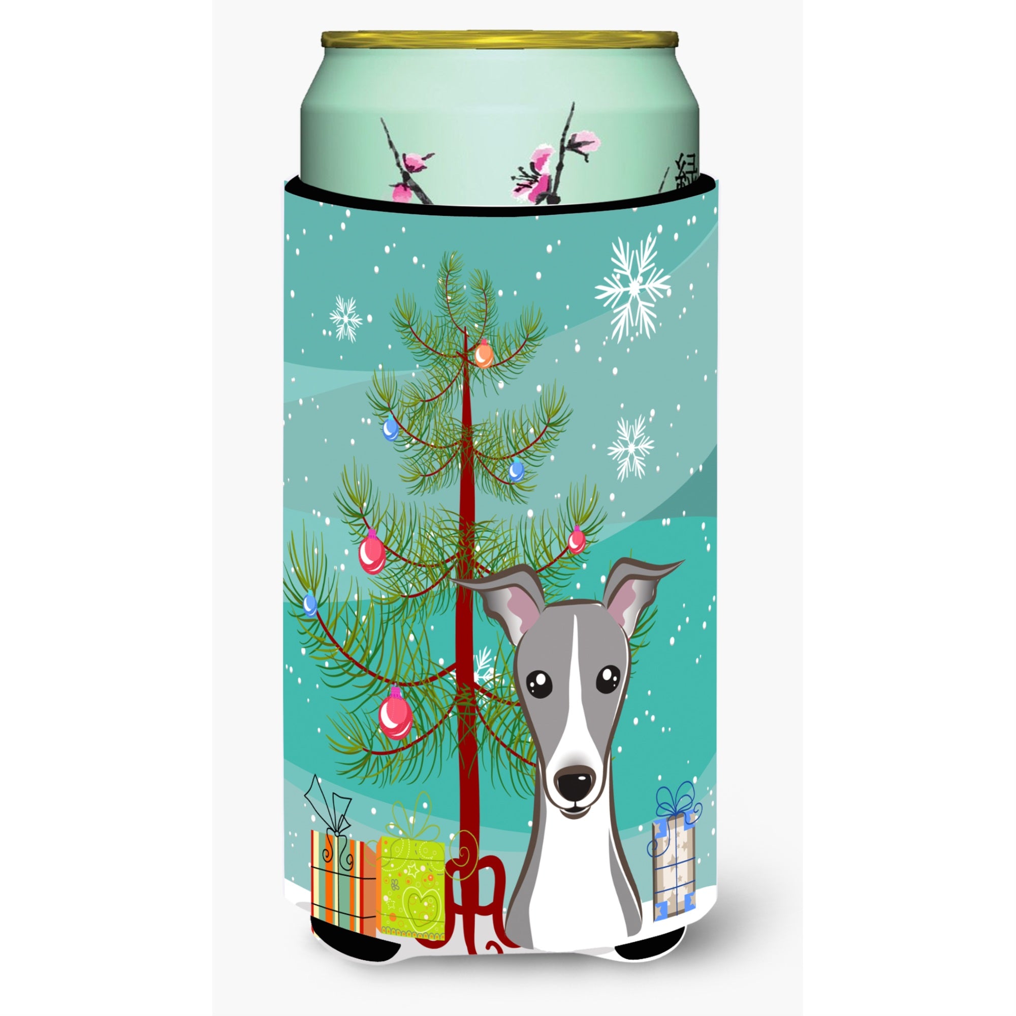 Caroline'S Treasures Christmas Tree And Italian Greyhound Tall Boy Koozie Hugger, Multicolor
