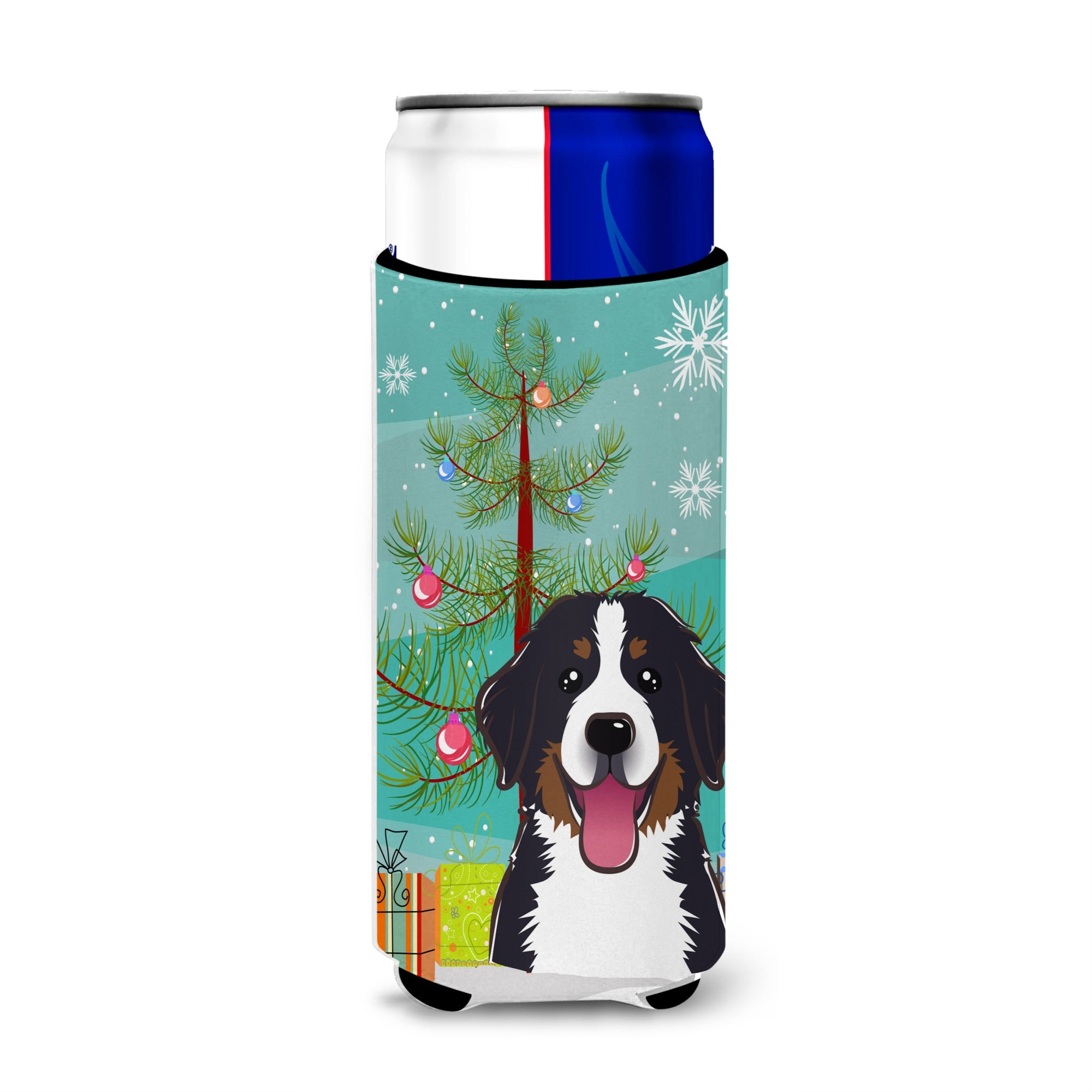 Caroline'S Treasures Christmas Tree And Bernese Mountain Dog Michelob Ultra Koozies For Slim Cans, Multicolor