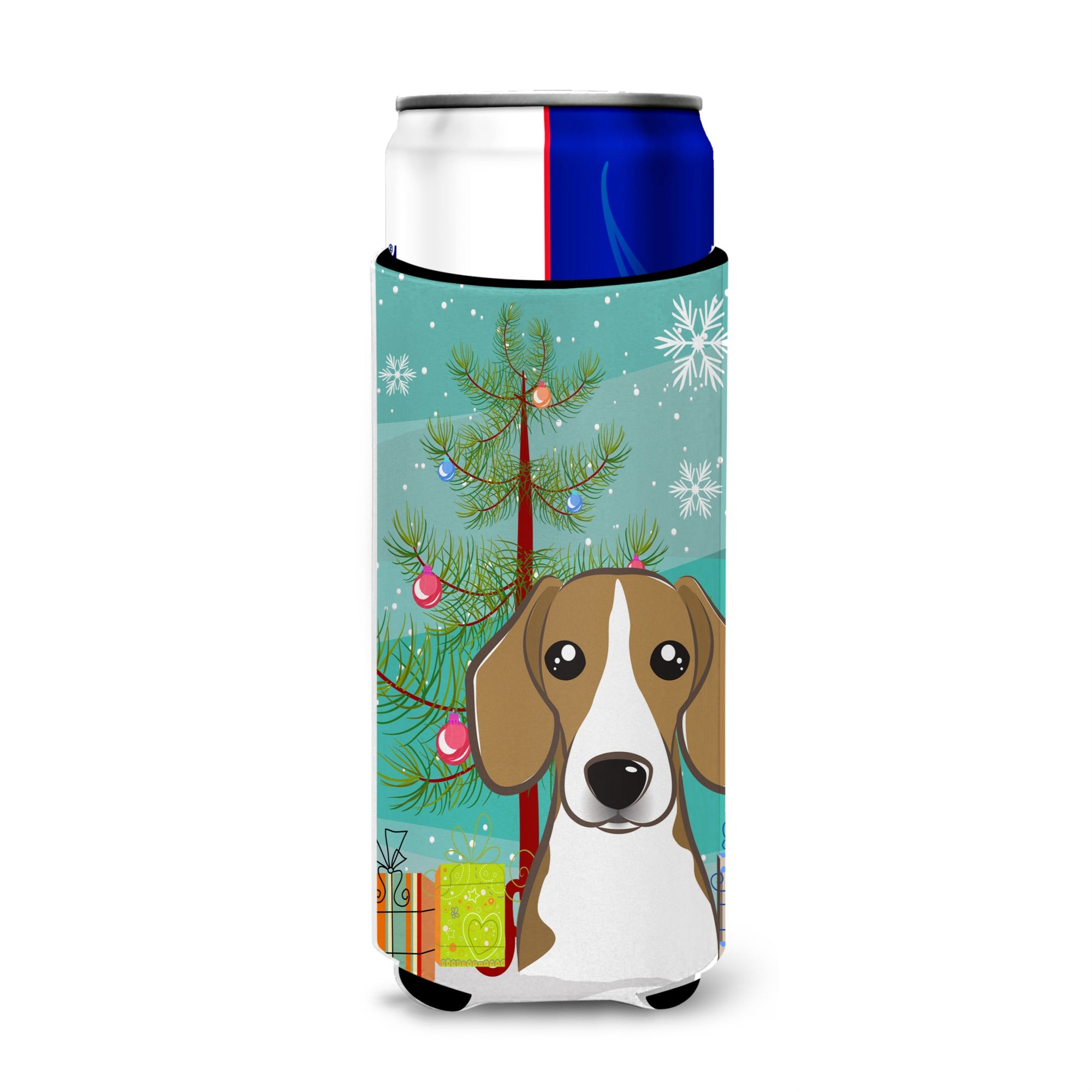 Caroline'S Treasures Christmas Tree And Beagle Michelob Ultra Koozies For Slim Cans, Multicolor