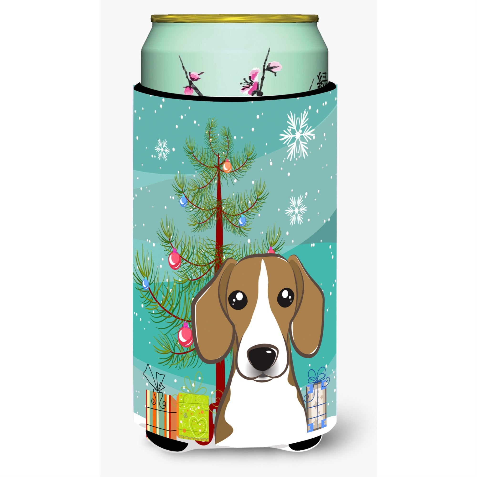 Caroline'S Treasures Christmas Tree And Beagle Tall Boy Koozie Hugger, Multicolor