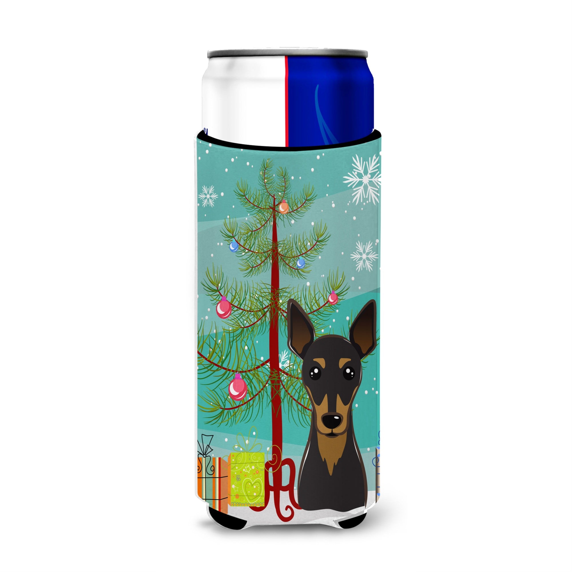 Caroline'S Treasures Christmas Tree And Min Pin Michelob Ultra Koozies For Slim Cans, Multicolor