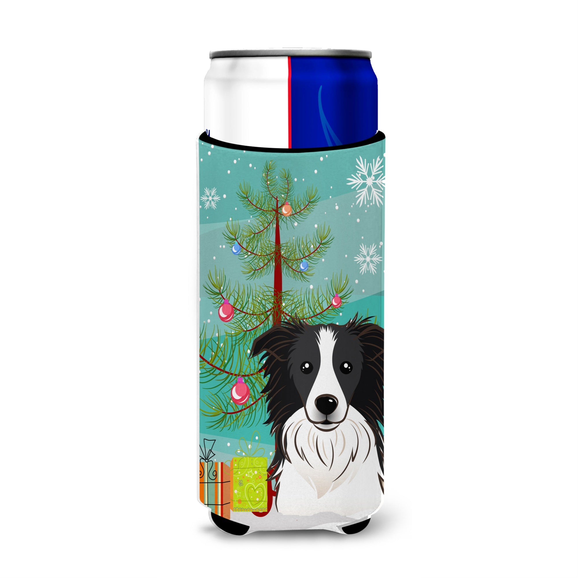 Caroline'S Treasures Christmas Tree And Border Collie Michelob Ultra Koozies For Slim Cans, Multicolor
