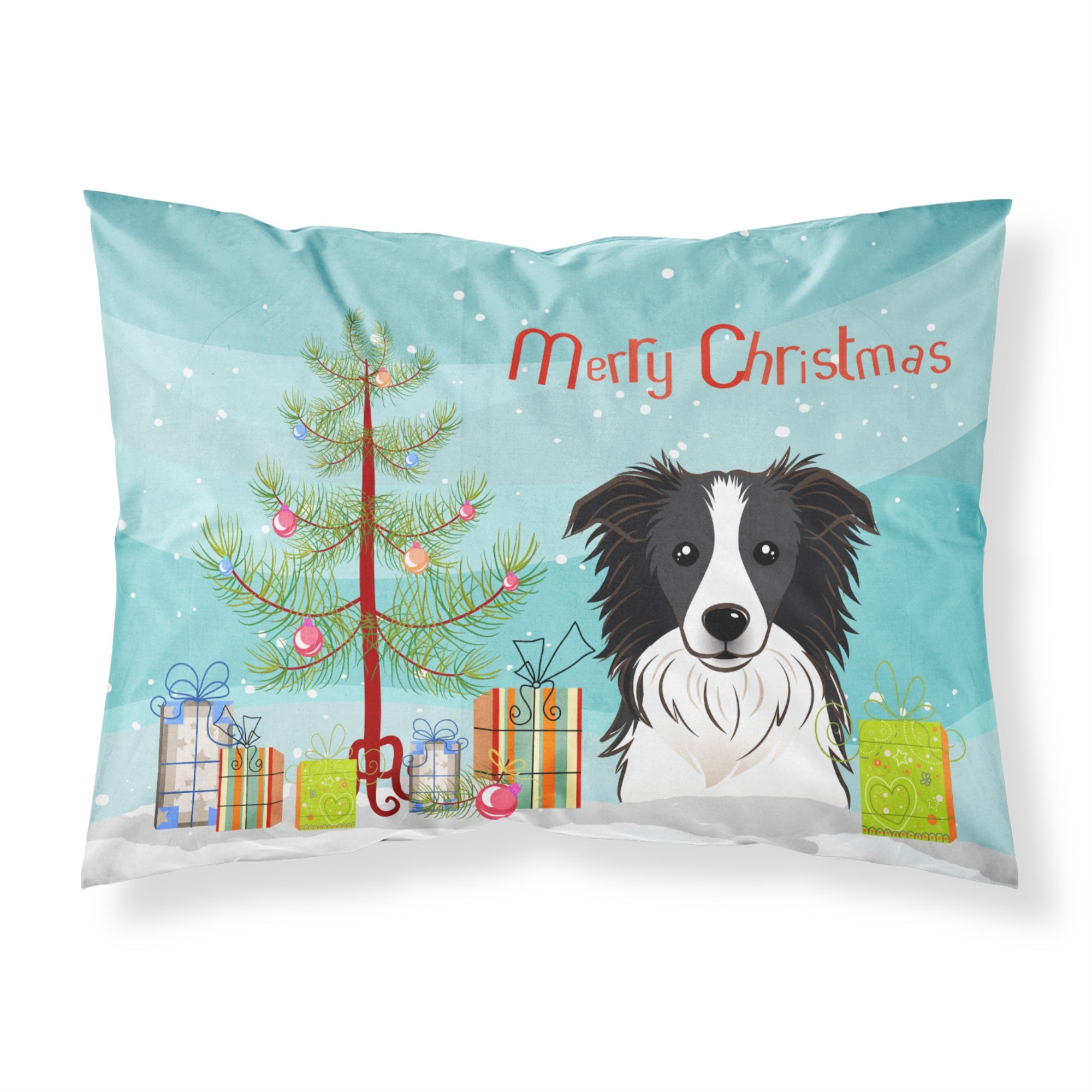 Caroline'S Treasures Bb1613Pillowcase Christmas Tree And Border Collie Fabric Standard Pillowcase, Large, Multicolor