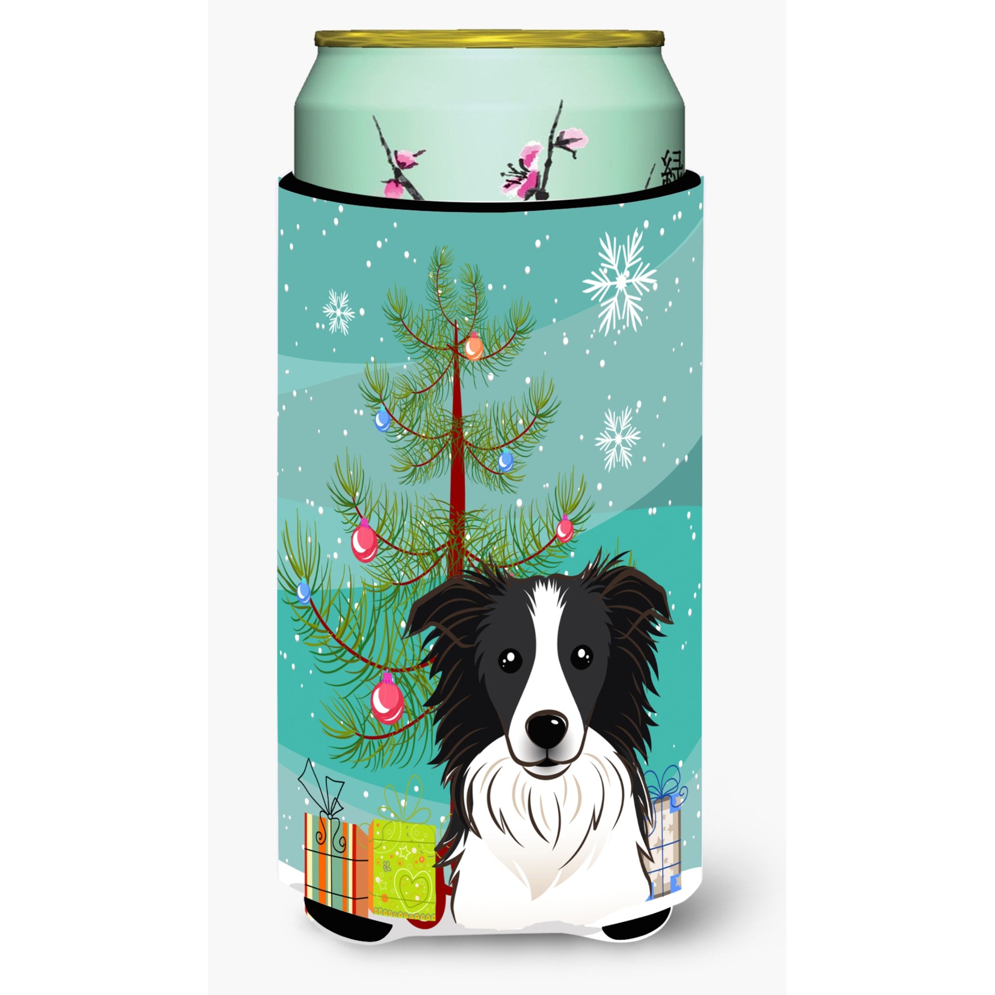 Caroline'S Treasures Christmas Tree And Border Collie Tall Boy Koozie Hugger, Multicolor