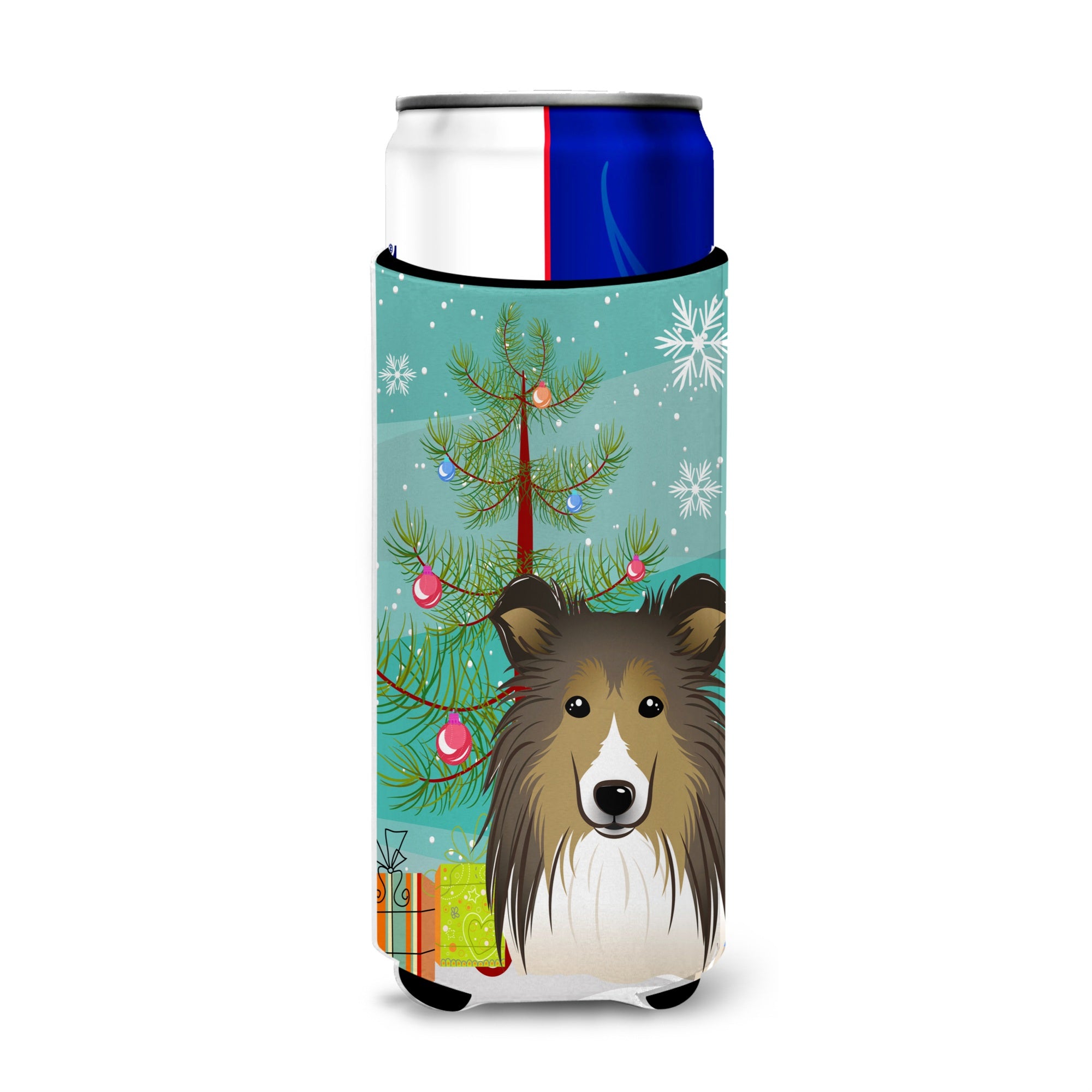 Caroline'S Treasures Christmas Tree And Sheltie Michelob Ultra Koozies For Slim Cans, Multicolor