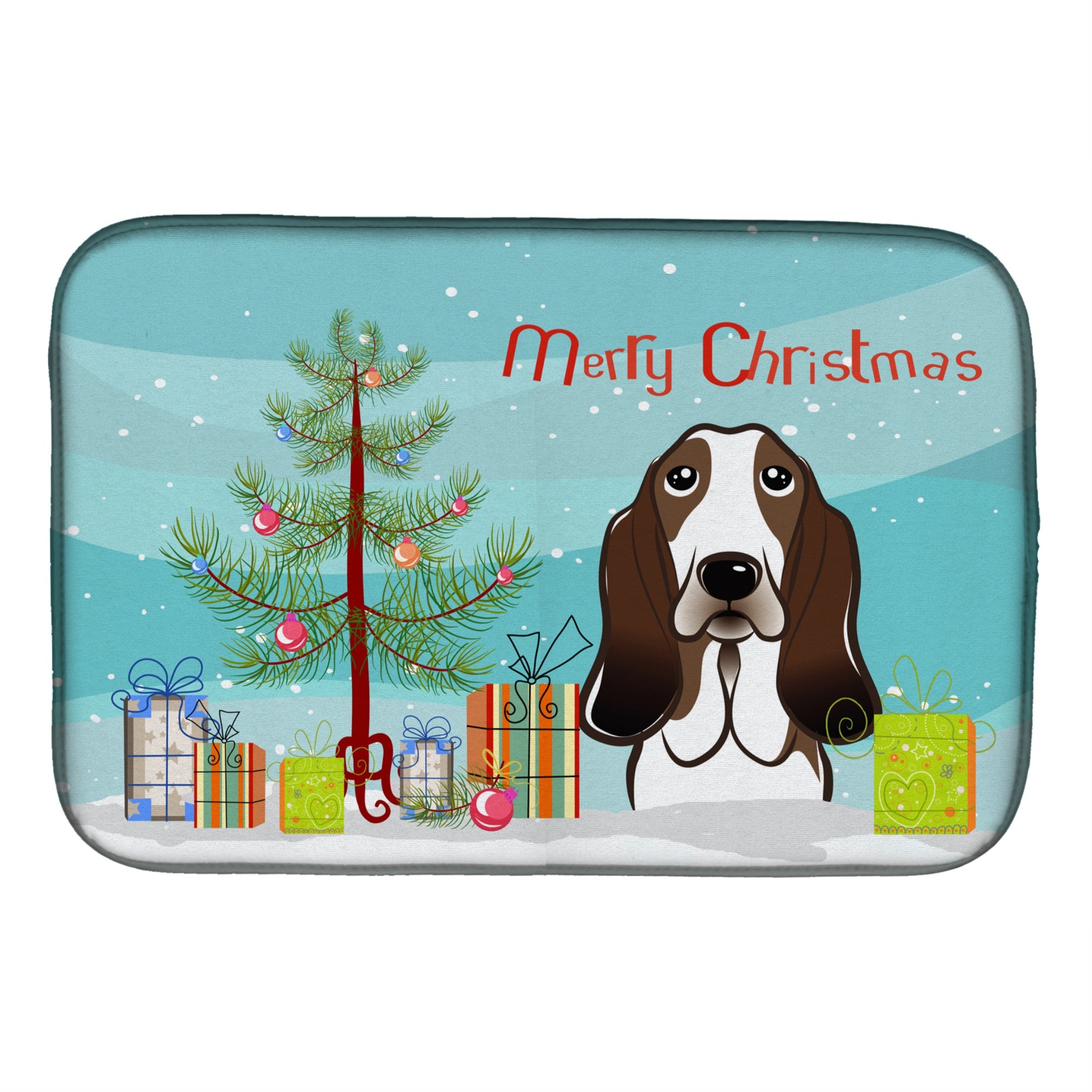 Caroline'S Treasures Christmas Tree And Basset Hound Dish Drying Mat, 14 X 21