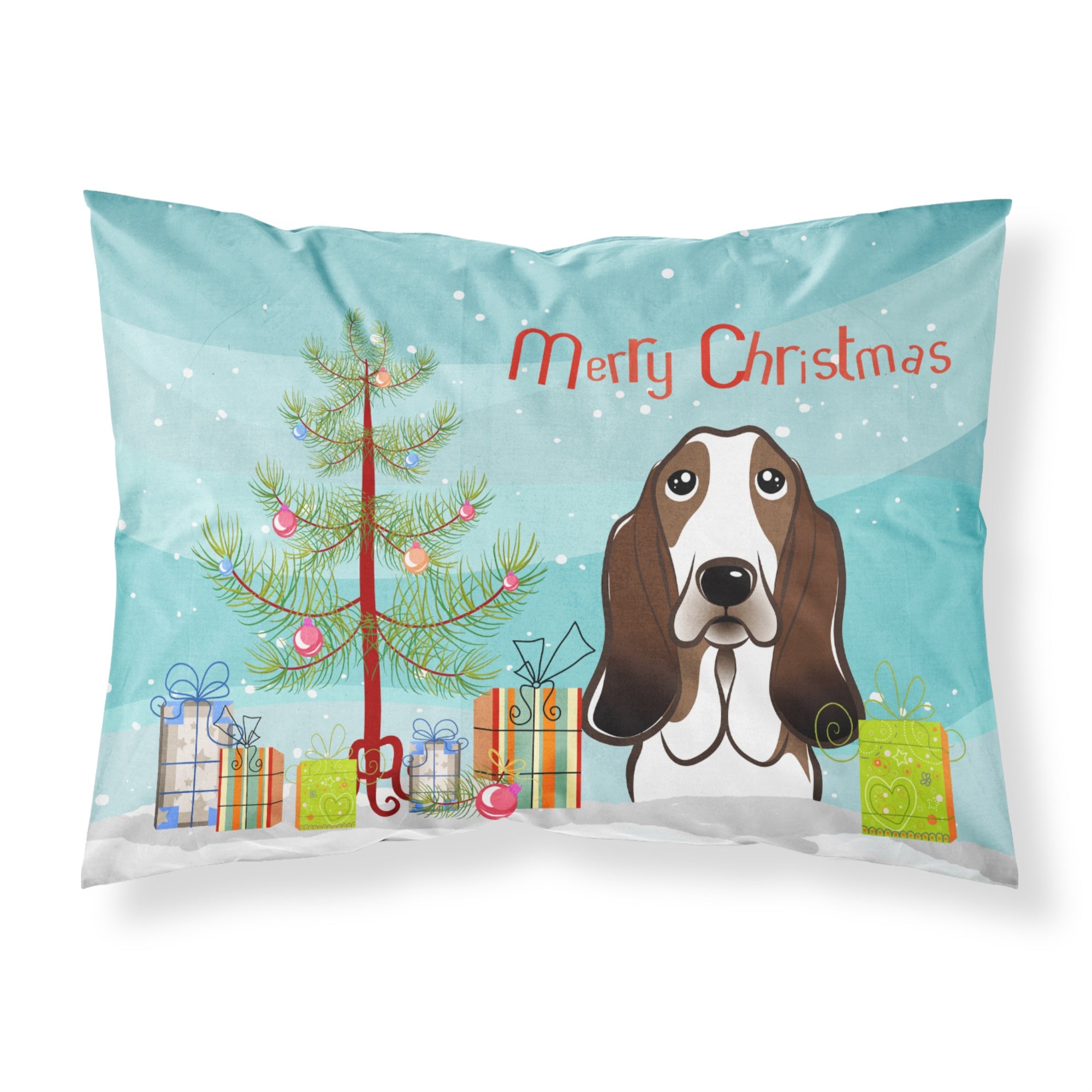 Caroline'S Treasures Bb1615Pillowcase Christmas Tree And Basset Hound Fabric Standard Pillowcase, Large, Multicolor