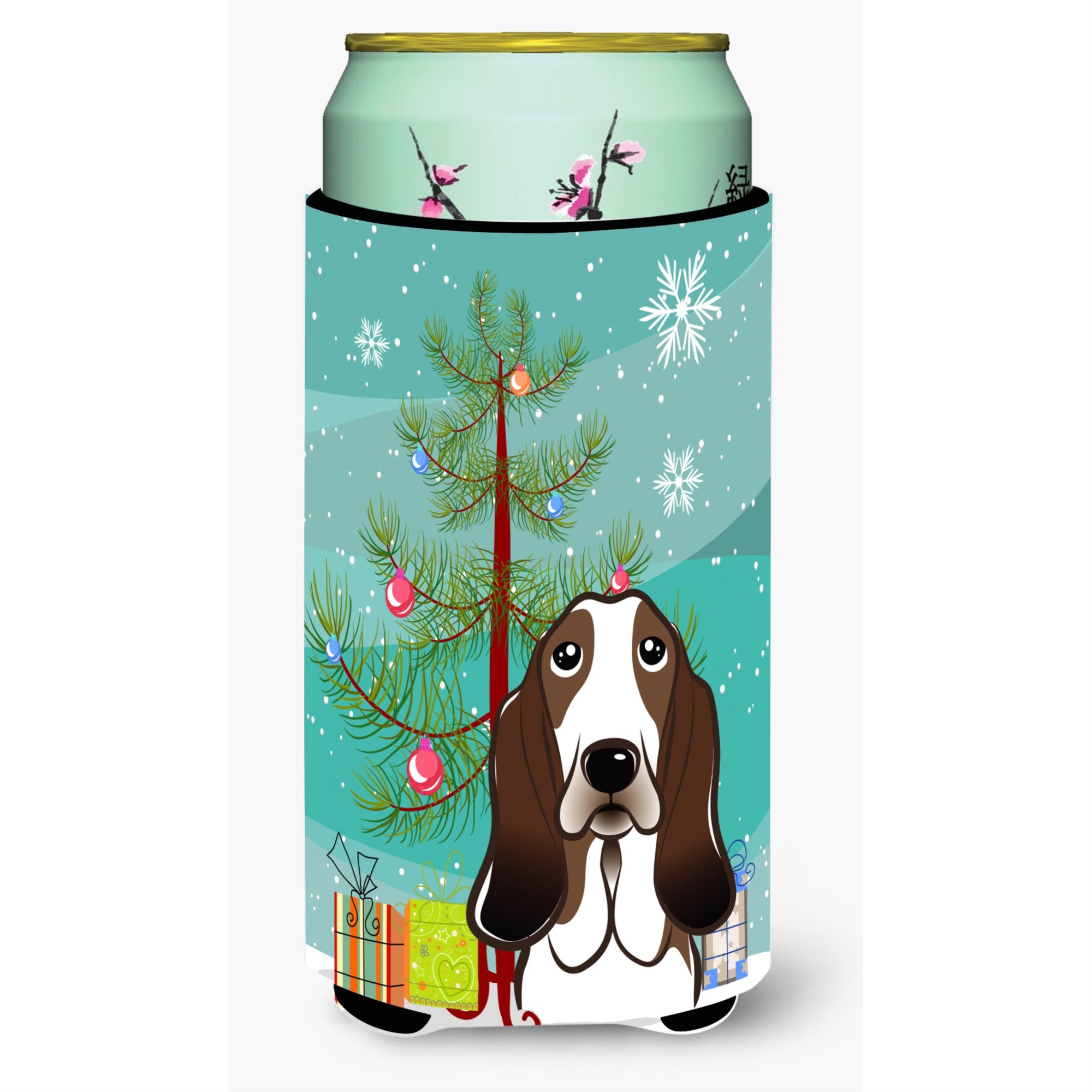 Caroline'S Treasures Christmas Tree And Basset Hound Tall Boy Koozie Hugger, Multicolor