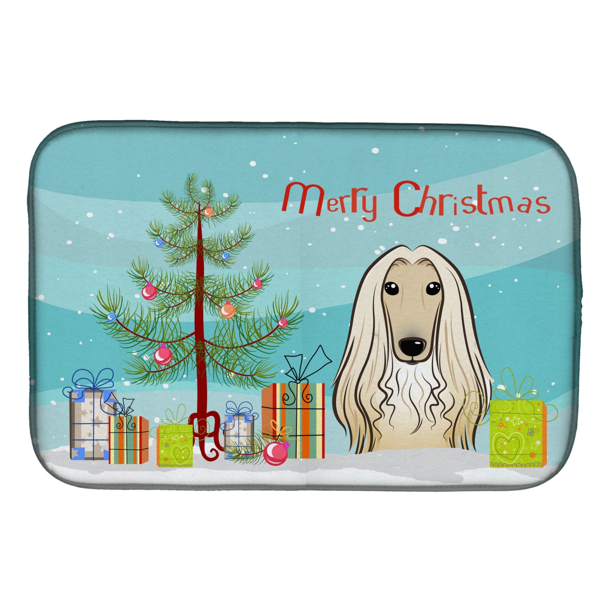 Caroline'S Treasures Christmas Tree And Afghan Hound Dish Drying Mat, 14 X 21