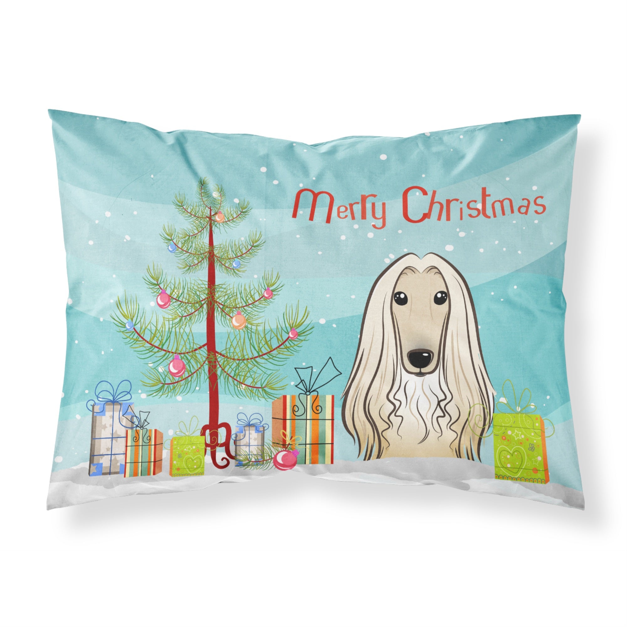 Caroline'S Treasures Bb1616Pillowcase Christmas Tree And Afghan Hound Fabric Standard Pillowcase, Large, Multicolor