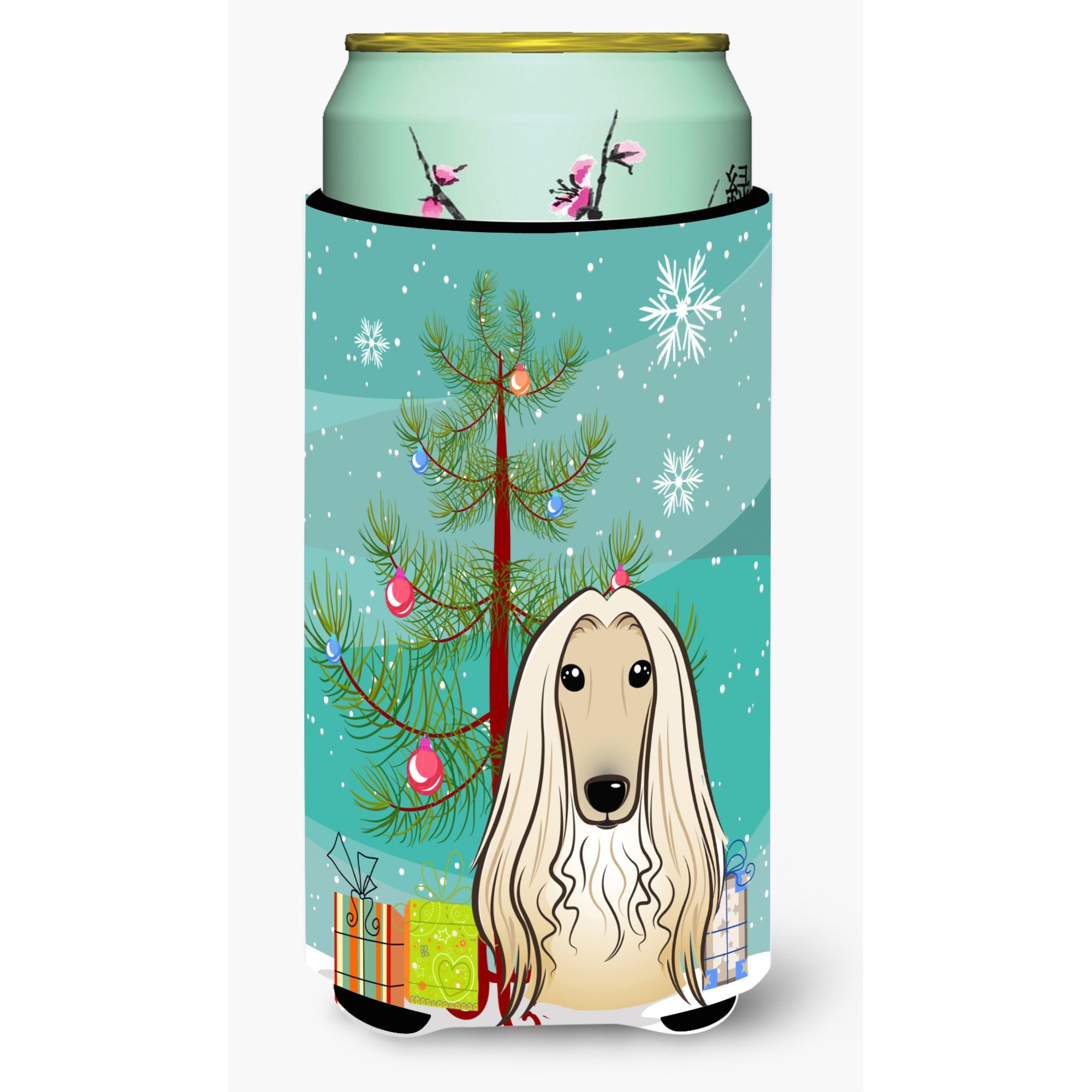 Caroline'S Treasures Christmas Tree And Afghan Hound Tall Boy Koozie Hugger, Multicolor