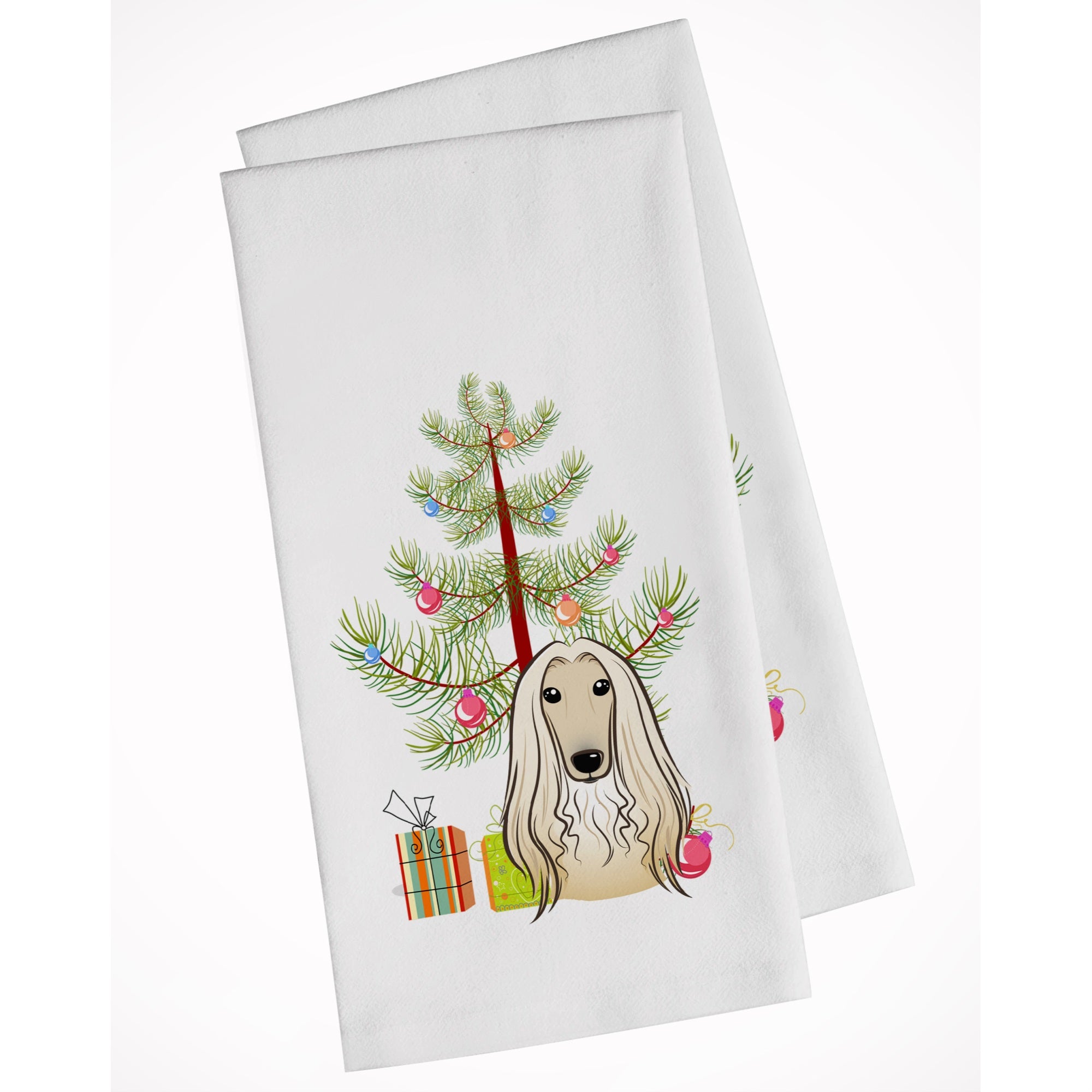 Christmas Tree And Afghan Hound White Kitchen Towel Set Of 2