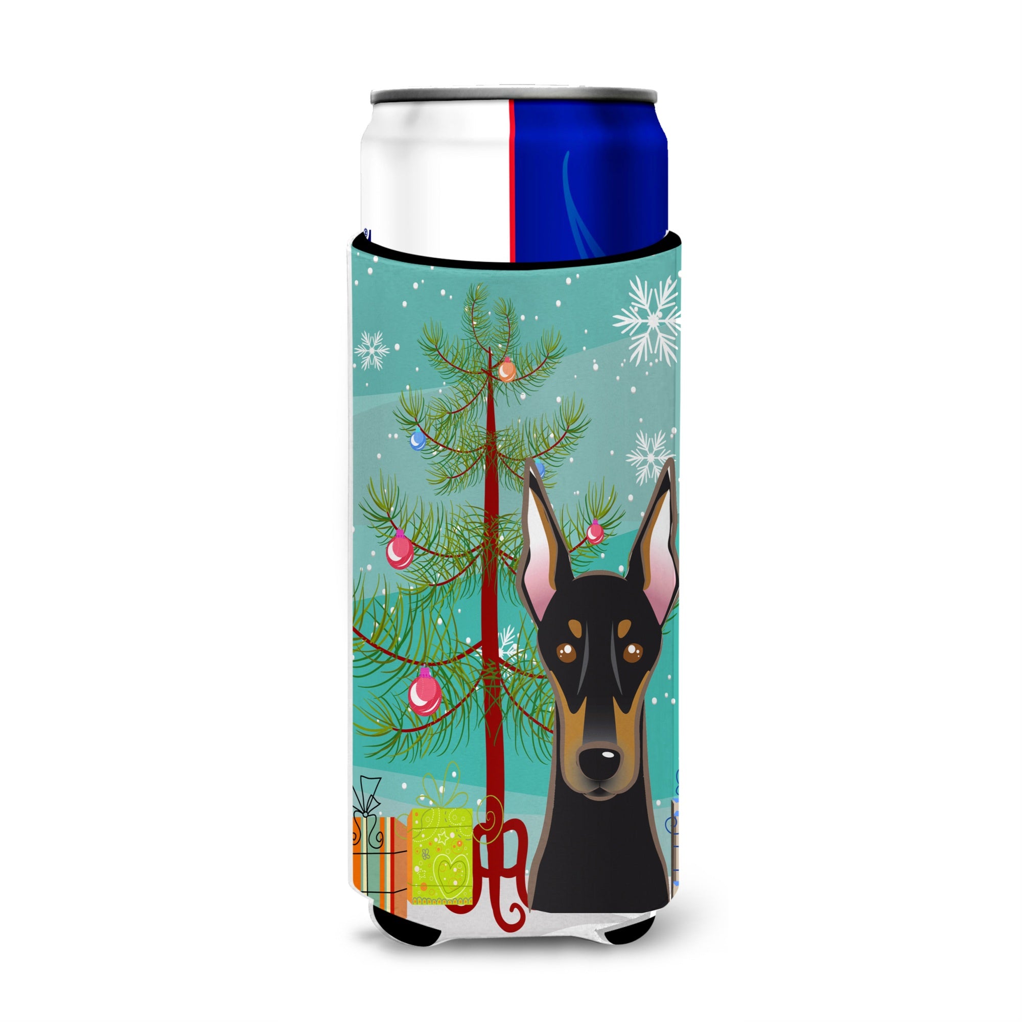 Caroline'S Treasures Christmas Tree And Doberman Michelob Ultra Koozies For Slim Cans, Multicolor