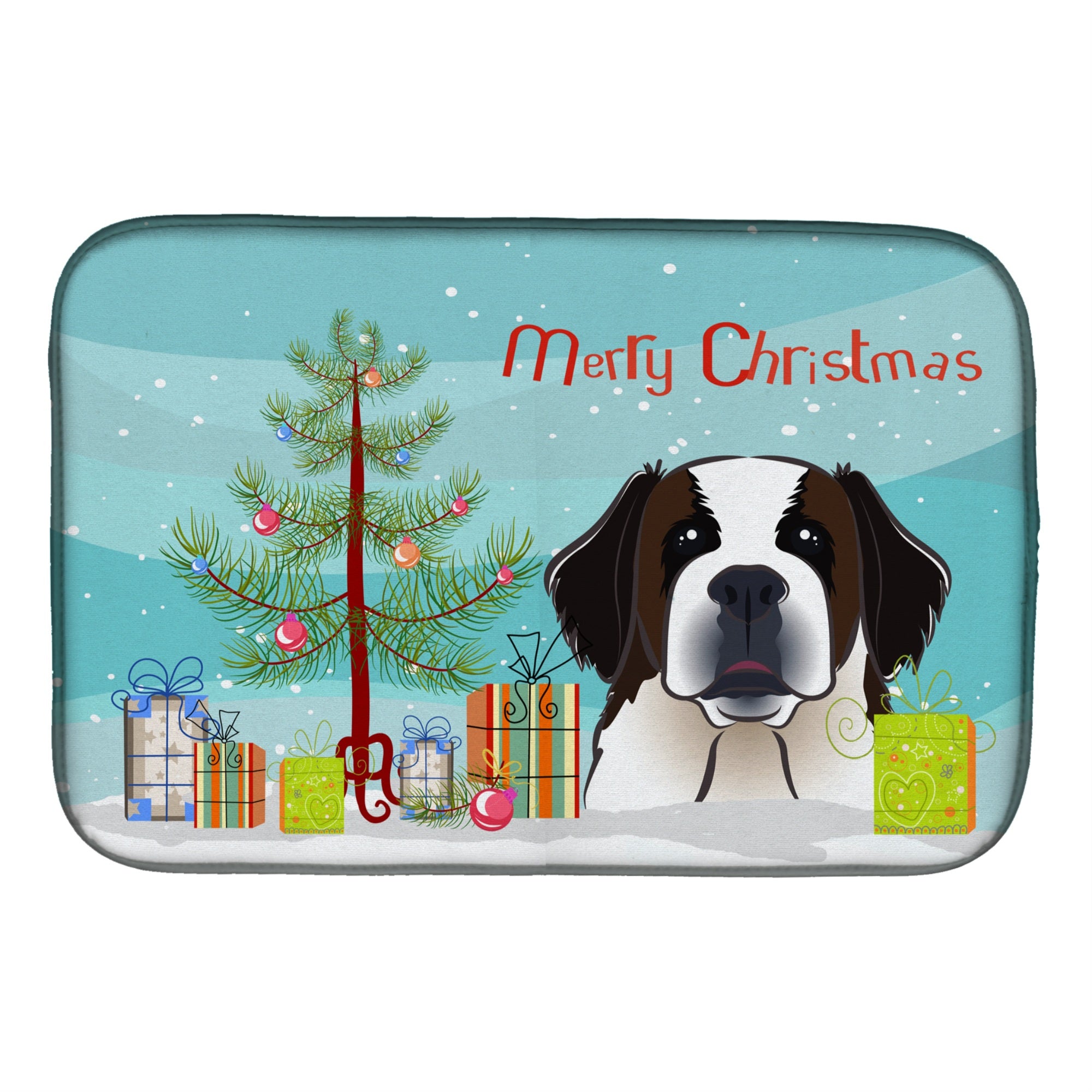 Caroline'S Treasures Christmas Tree And Saint Bernard Dish Drying Mat, 14 X 21