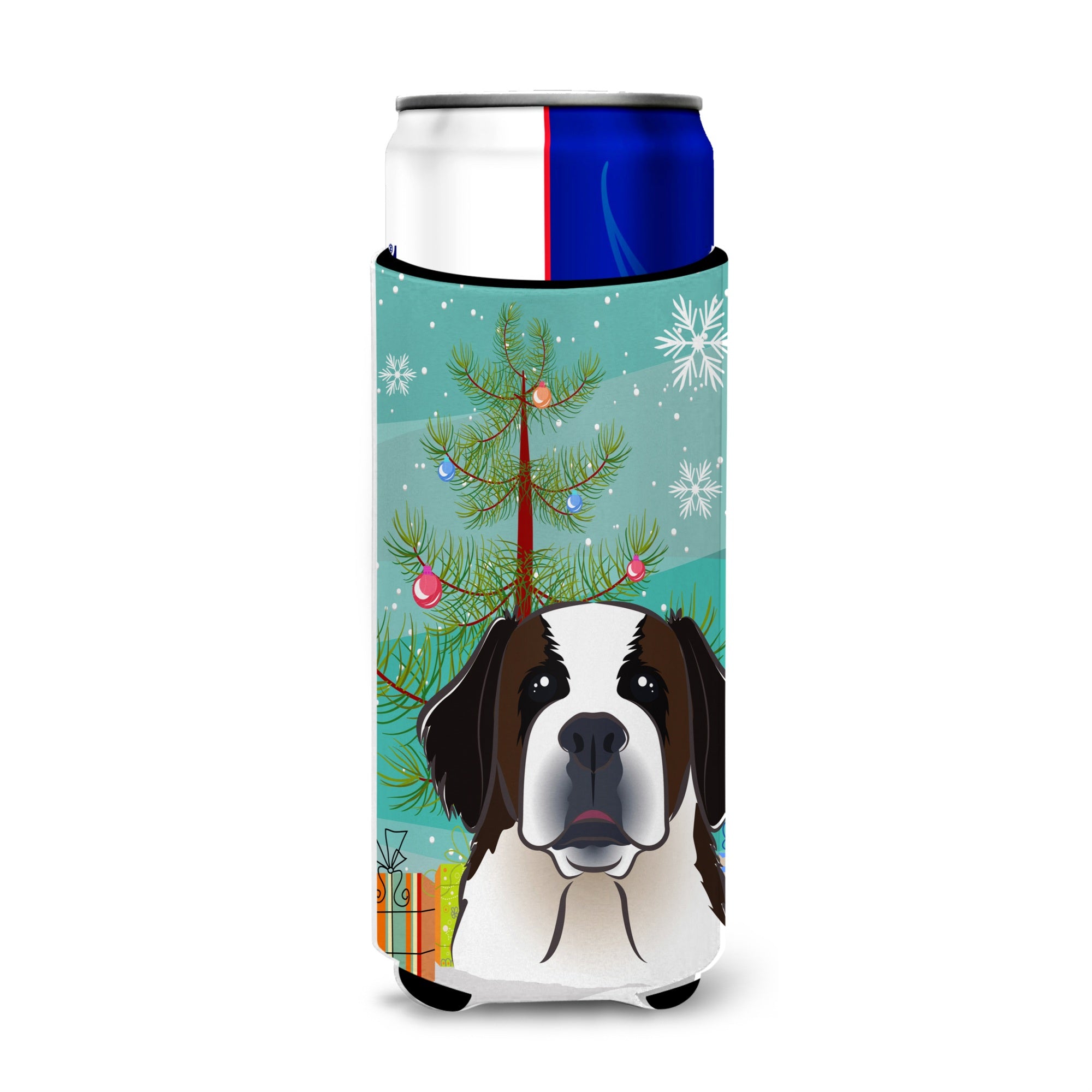 Caroline'S Treasures Christmas Tree And Saint Bernard Michelob Ultra Koozies For Slim Cans, Multicolor