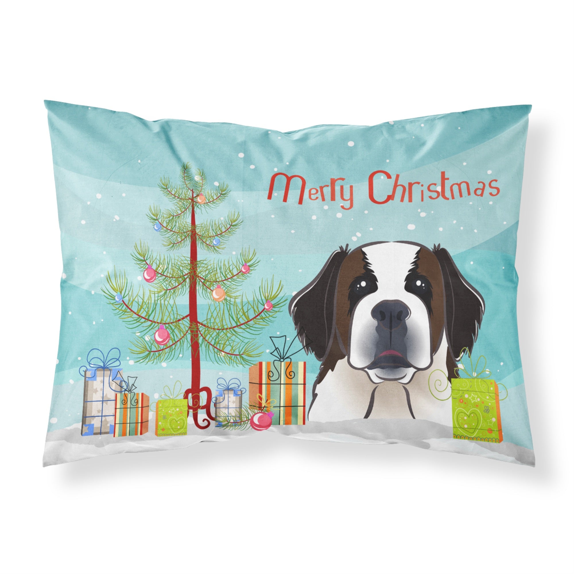 Caroline'S Treasures Bb1618Pillowcase Christmas Tree And Saint Bernard Fabric Standard Pillowcase, Large, Multicolor