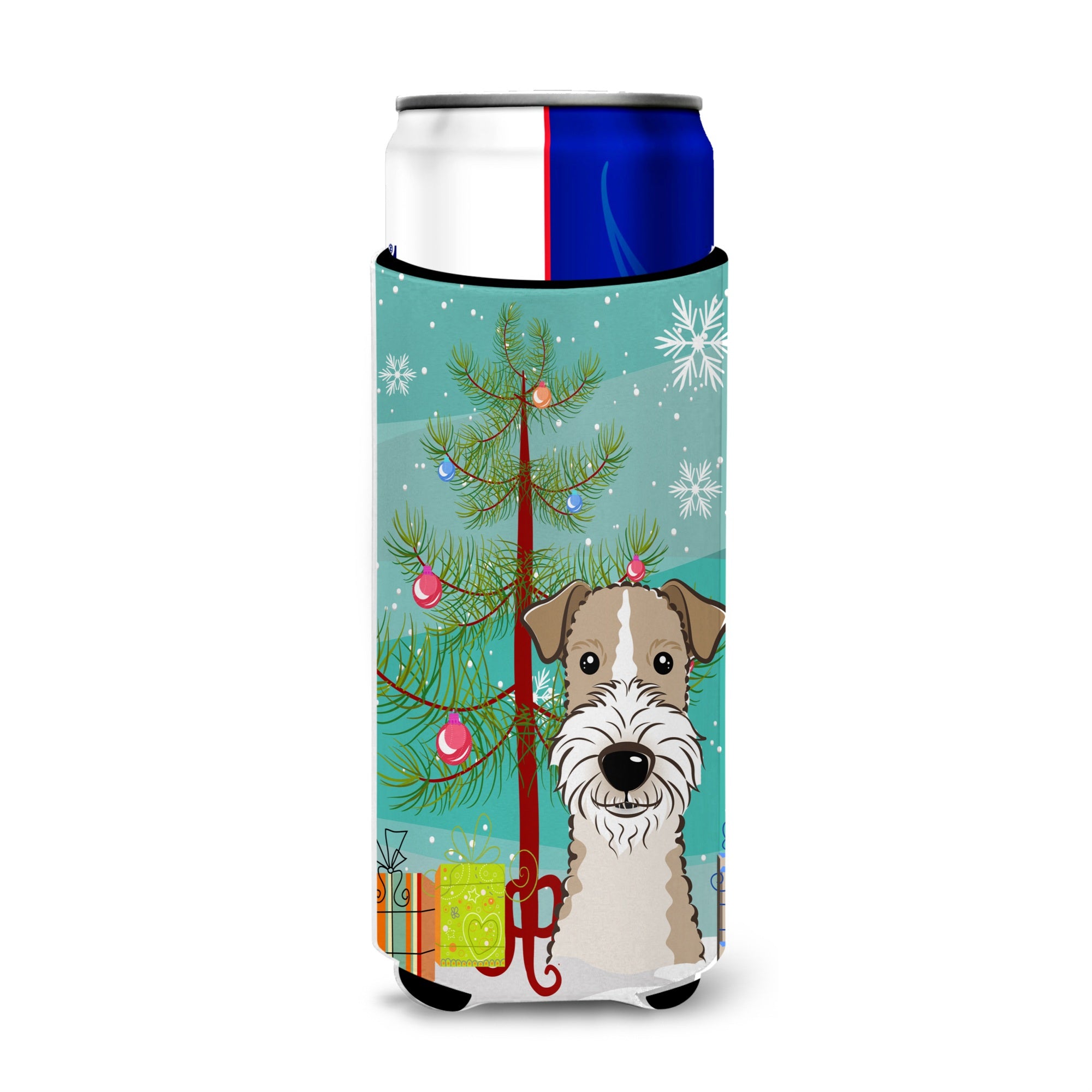 Caroline'S Treasures Christmas Tree And Wire Haired Fox Terrier Michelob Ultra Koozies For Slim Cans, Multicolor