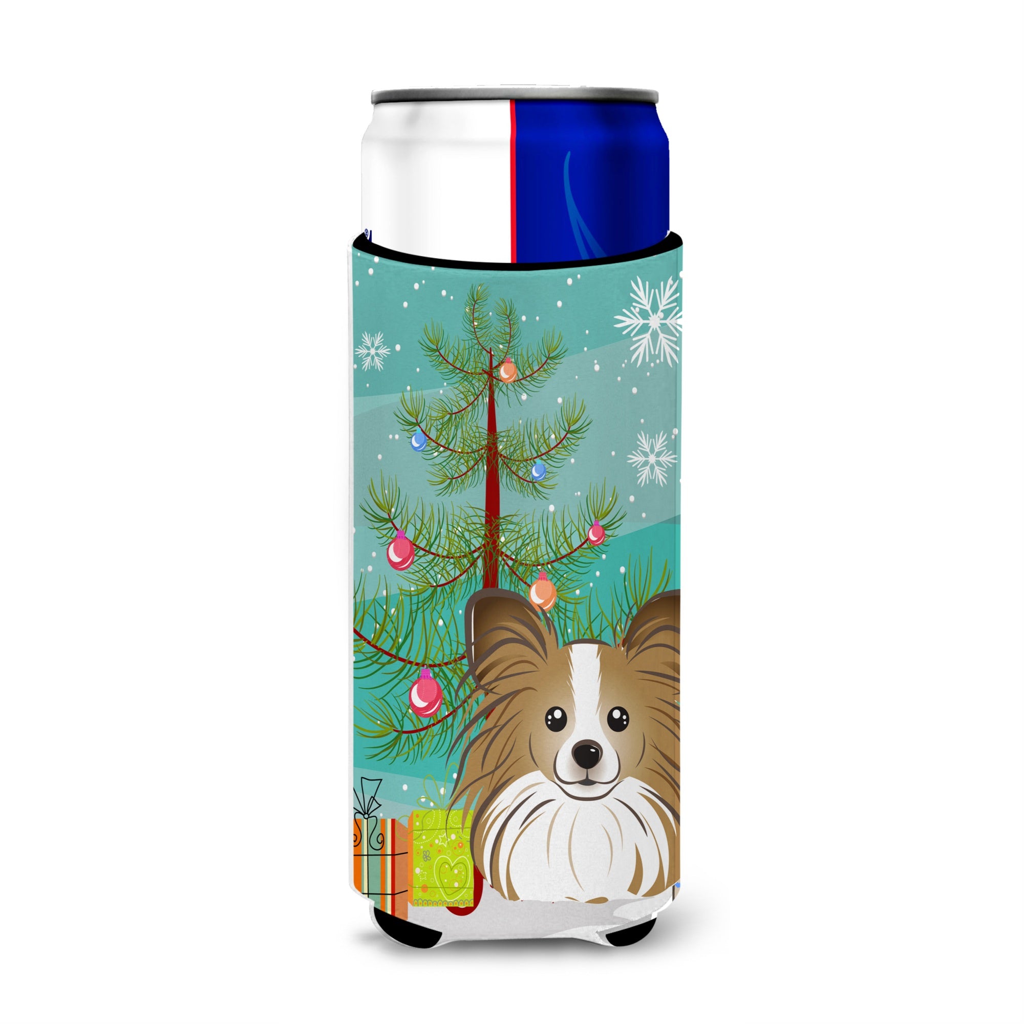 Caroline'S Treasures Christmas Tree And Papillon Michelob Ultra Koozies For Slim Cans, Multicolor