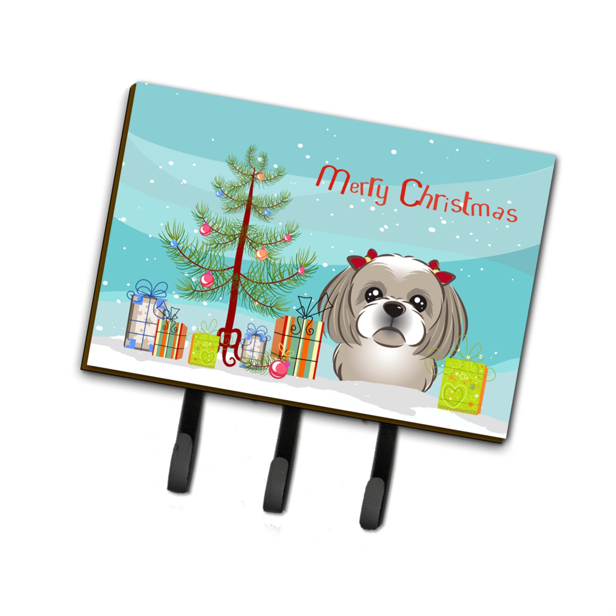 Caroline'S Treasures Bb1622Th68 Christmas Tree And Gray Silver Shih Tzu Leash Or Key Holder, Large, Multicolor