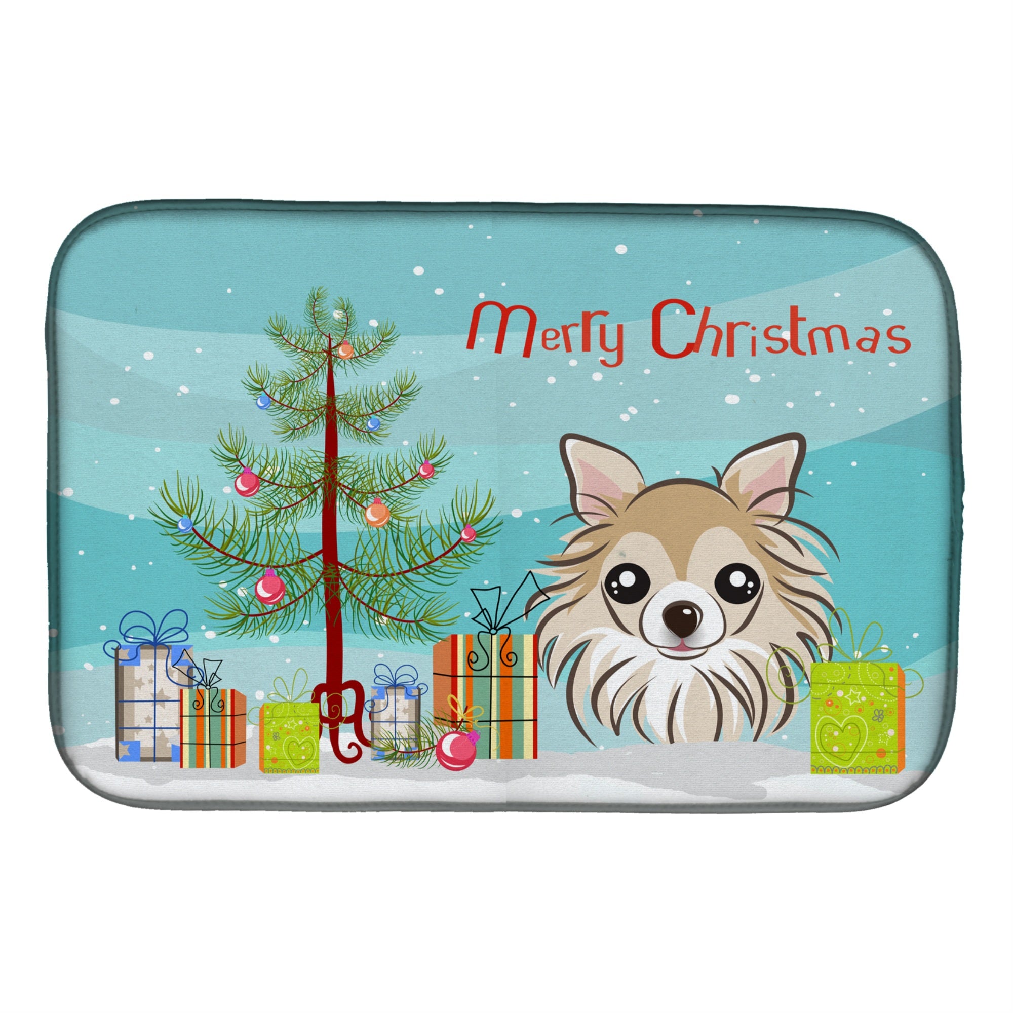 Caroline'S Treasures Christmas Tree And Chihuahua Dish Drying Mat, 14 X 21