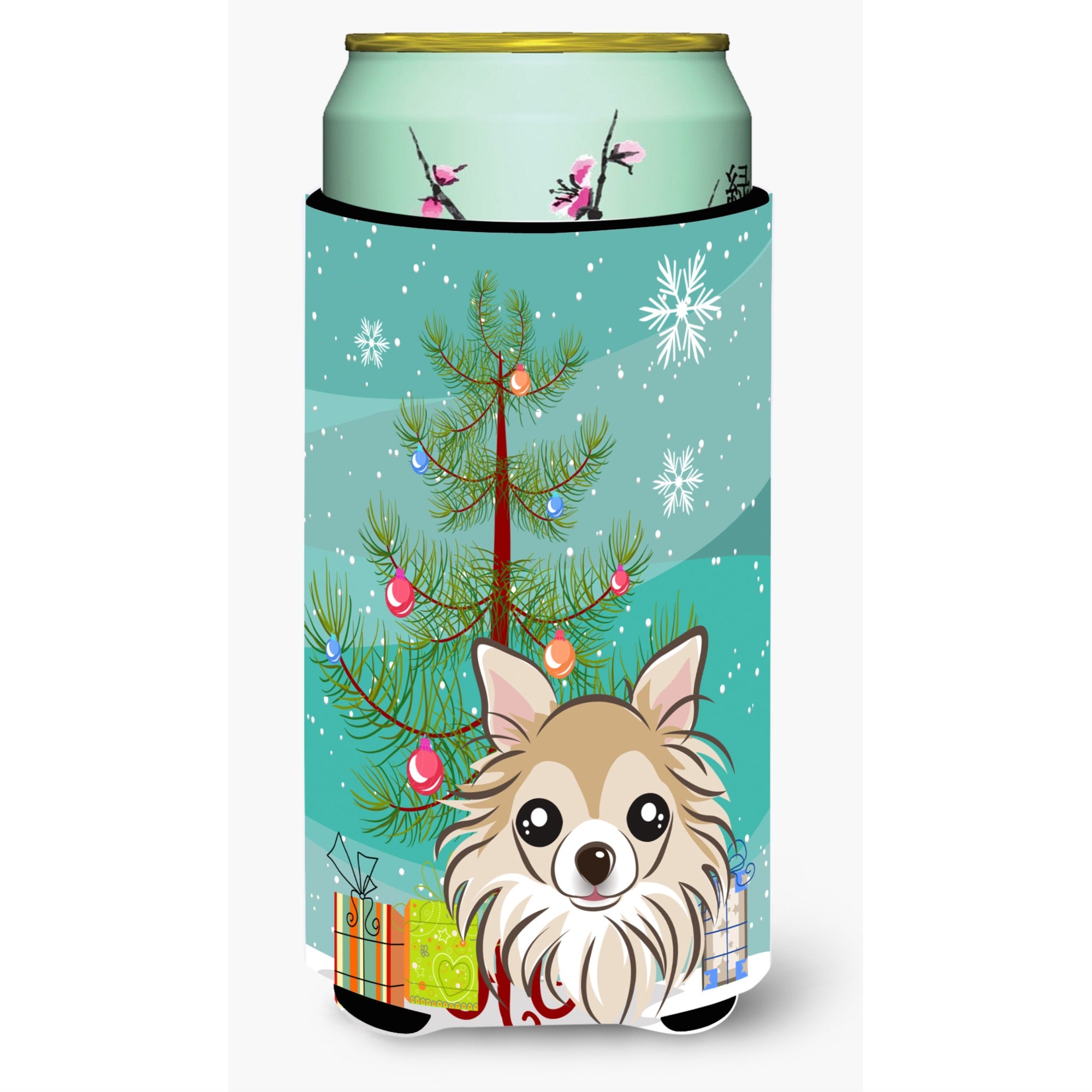 Caroline'S Treasures Christmas Tree And Chihuahua Tall Boy Koozie Hugger, Multicolor