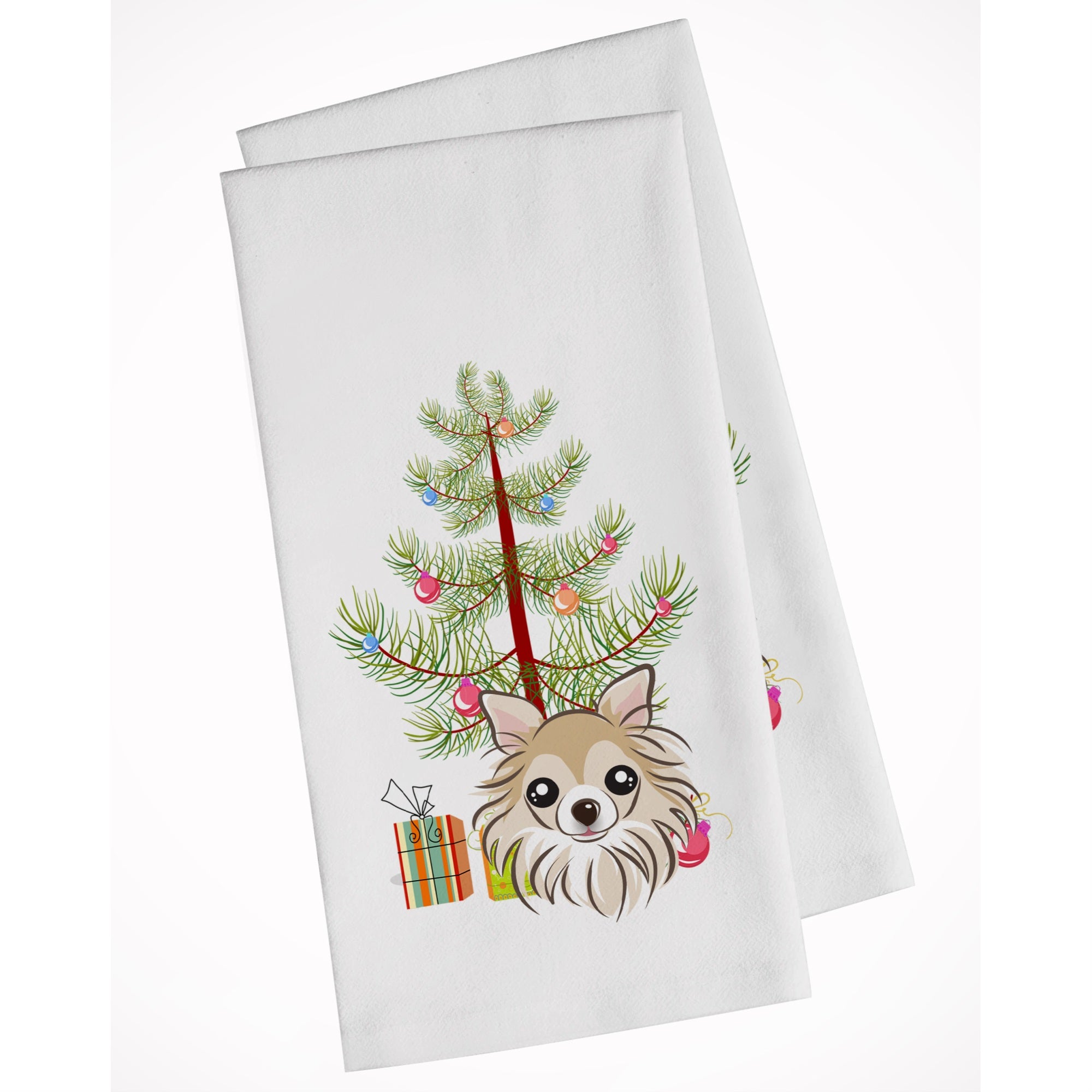 Christmas Tree And Chihuahua White Kitchen Towel Set Of 2