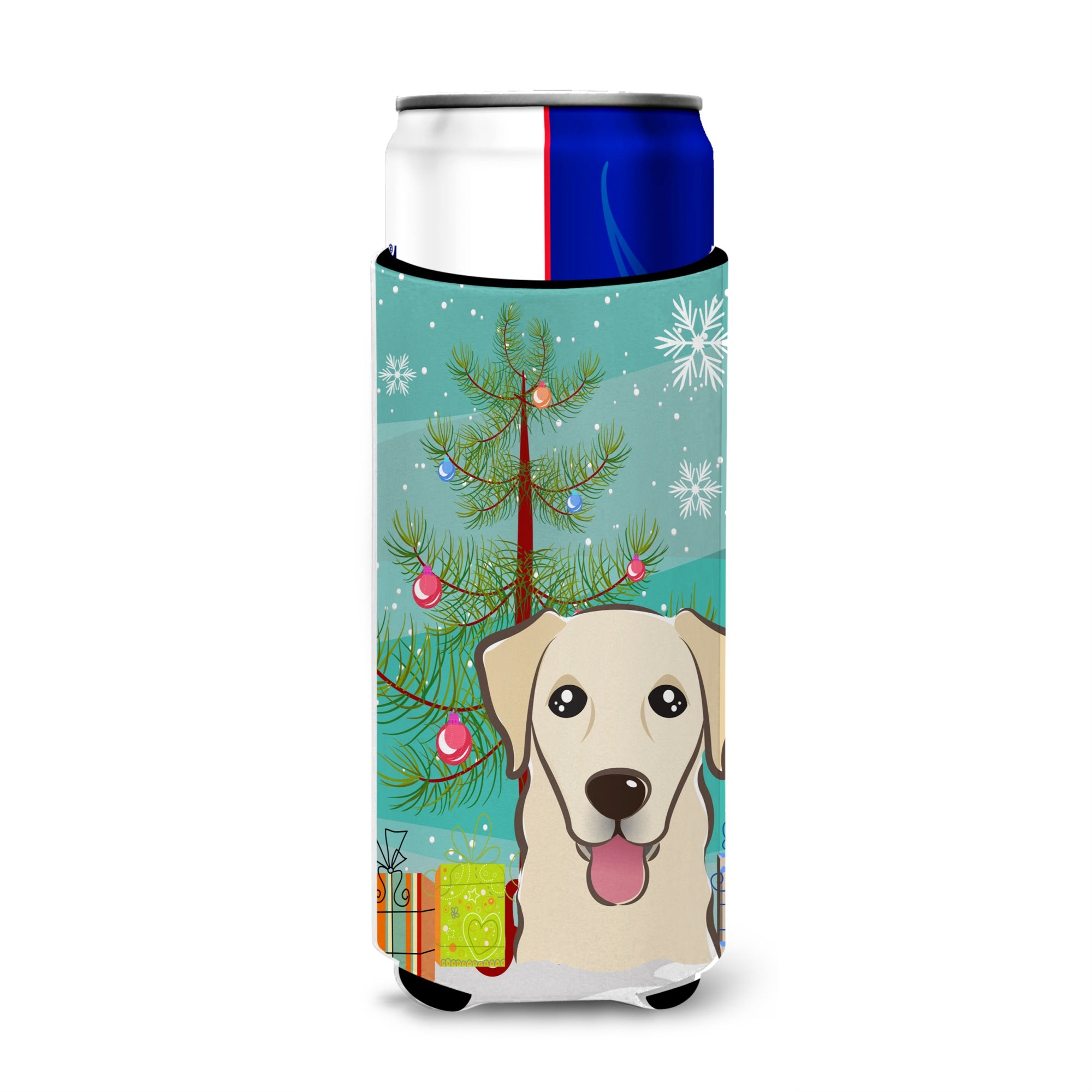 Caroline'S Treasures Bb1624Muk Christmas Tree And Golden Retriever Michelob Ultra Koozies For Slim Cans, Multicolor