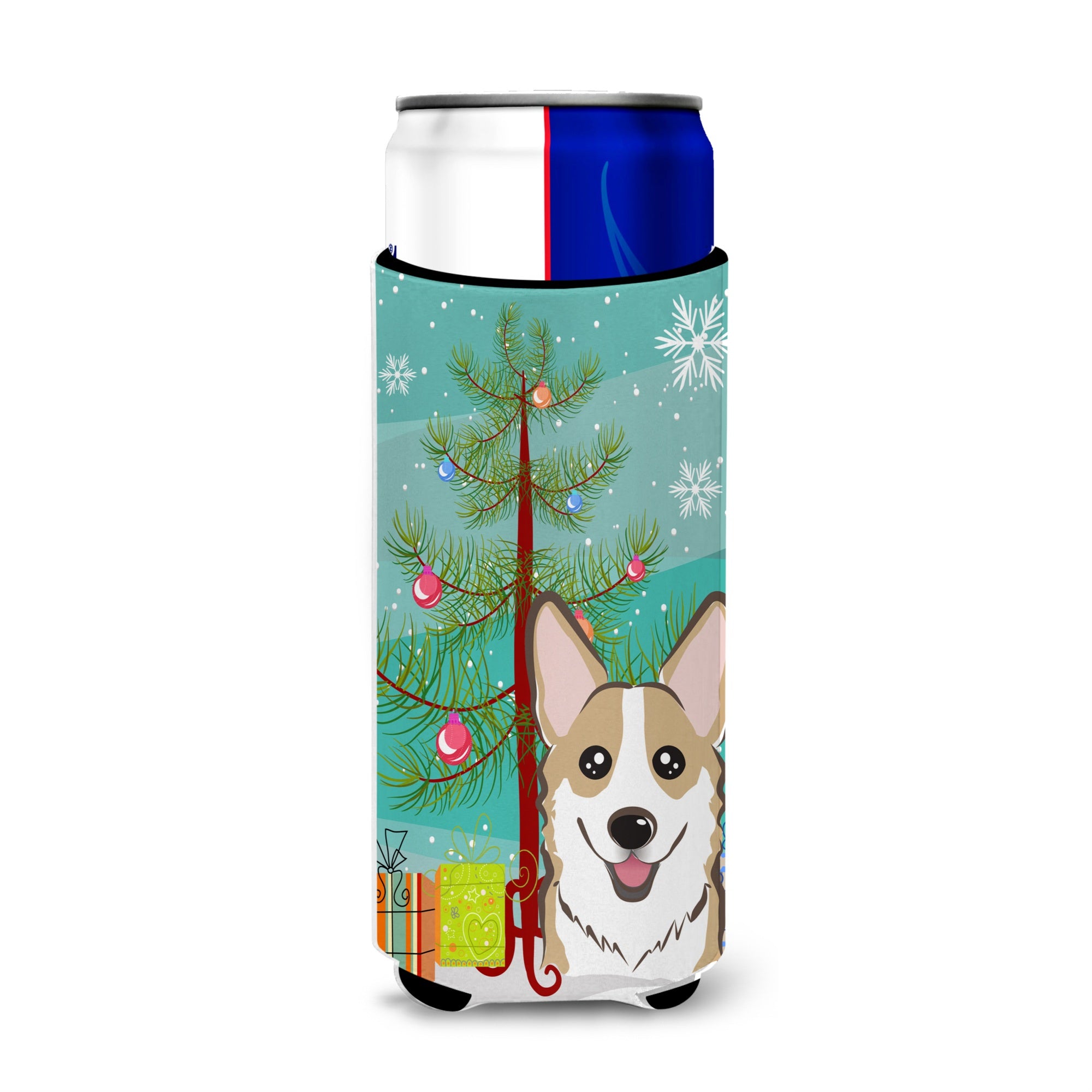Caroline'S Treasures Christmas Tree And Sable Corgi Michelob Ultra Koozies For Slim Cans, Multicolor