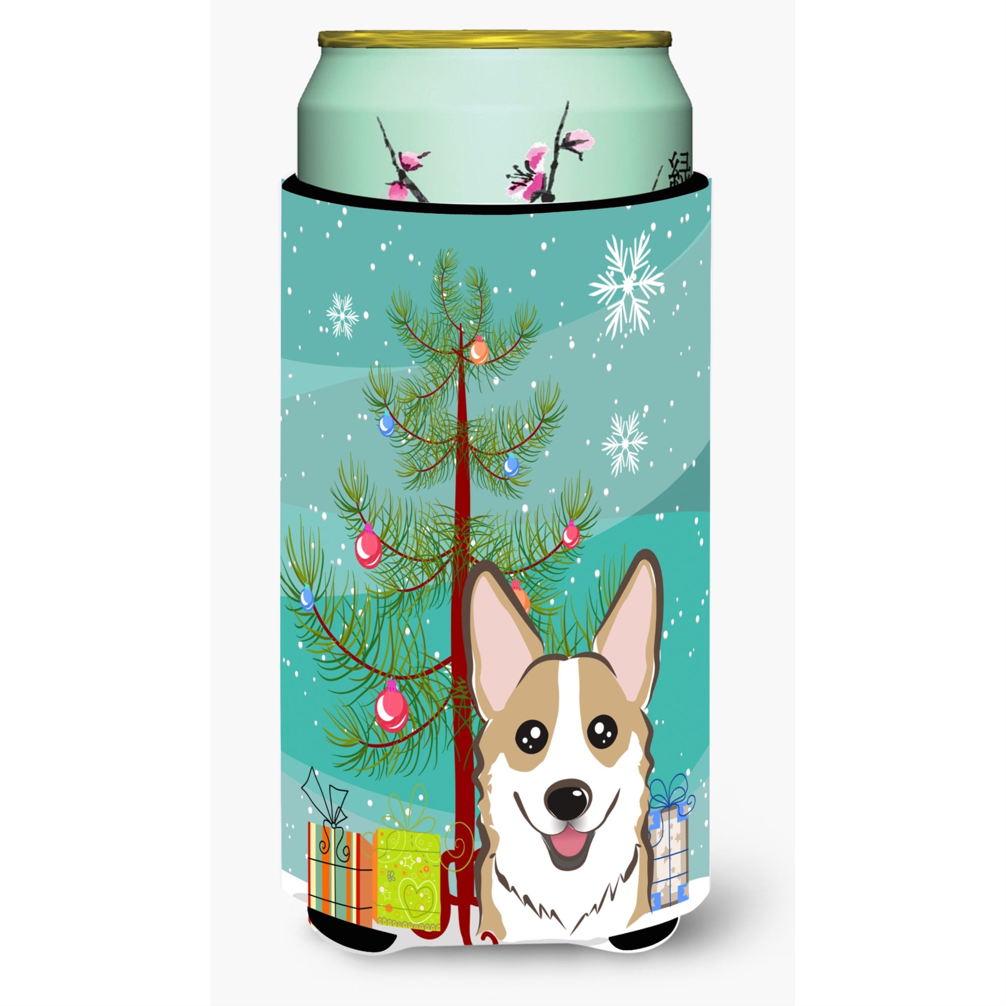Caroline'S Treasures Christmas Tree And Sable Corgi Tall Boy Koozie Hugger, Multicolor