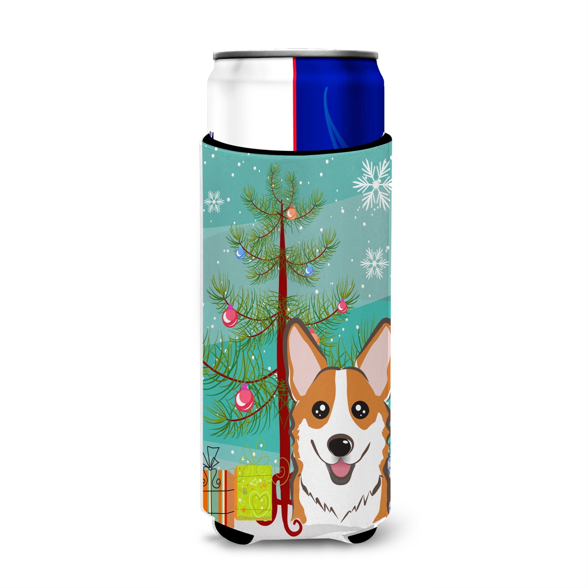 Caroline'S Treasures Christmas Tree And Red Corgi Michelob Ultra Koozies For Slim Cans, Multicolor