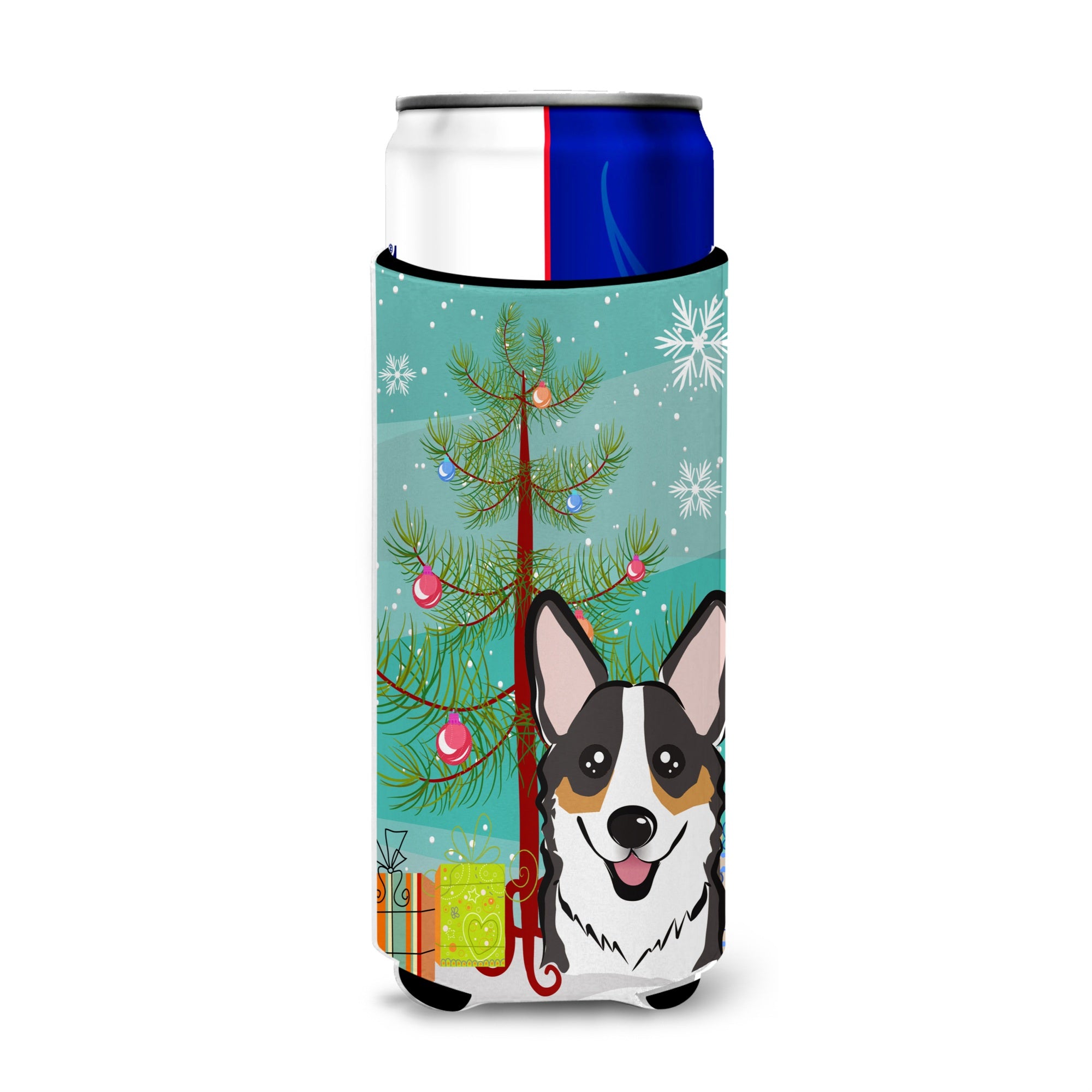 Caroline'S Treasures Christmas Tree And Tricolor Corgi Michelob Ultra Koozies For Slim Cans, Multicolor
