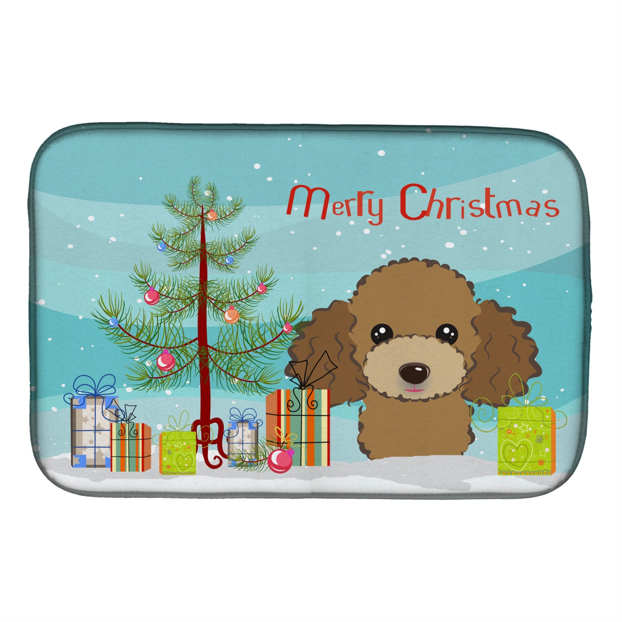 Caroline'S Treasures Christmas Tree And Chocolate Brown Poodle Dish Drying Mat, 14 X 21