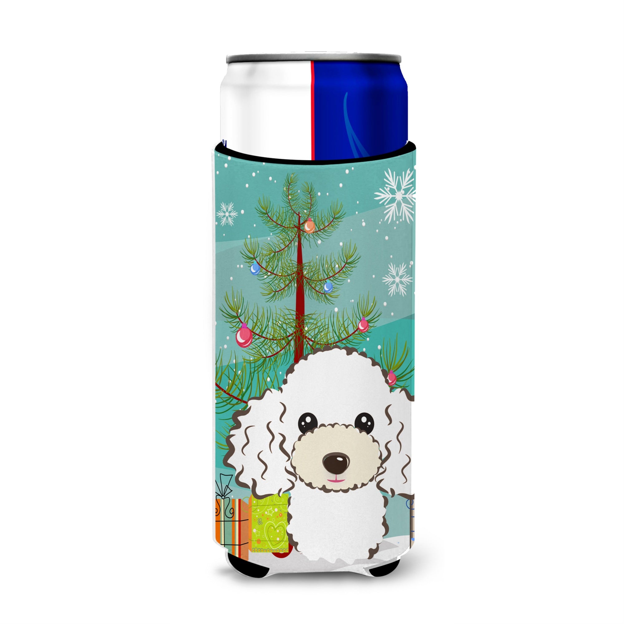 Caroline'S Treasures Christmas Tree And White Poodle Michelob Ultra Koozies For Slim Cans, Multicolor