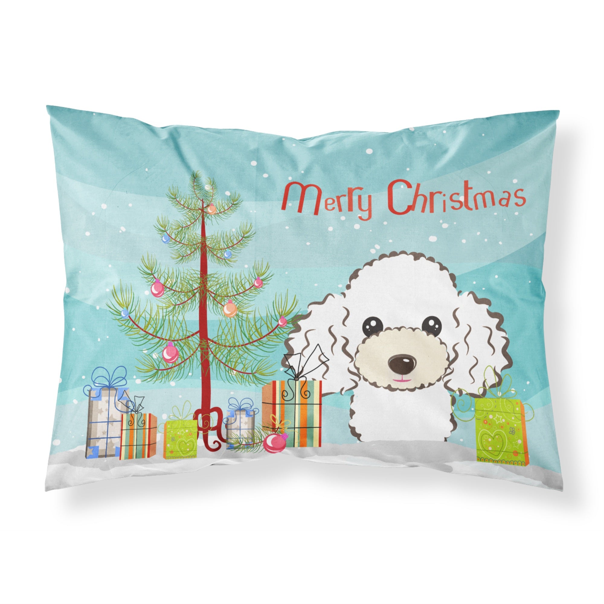 Caroline'S Treasures Bb1629Pillowcase Christmas Tree And White Poodle Fabric Standard Pillowcase, Large, Multicolor