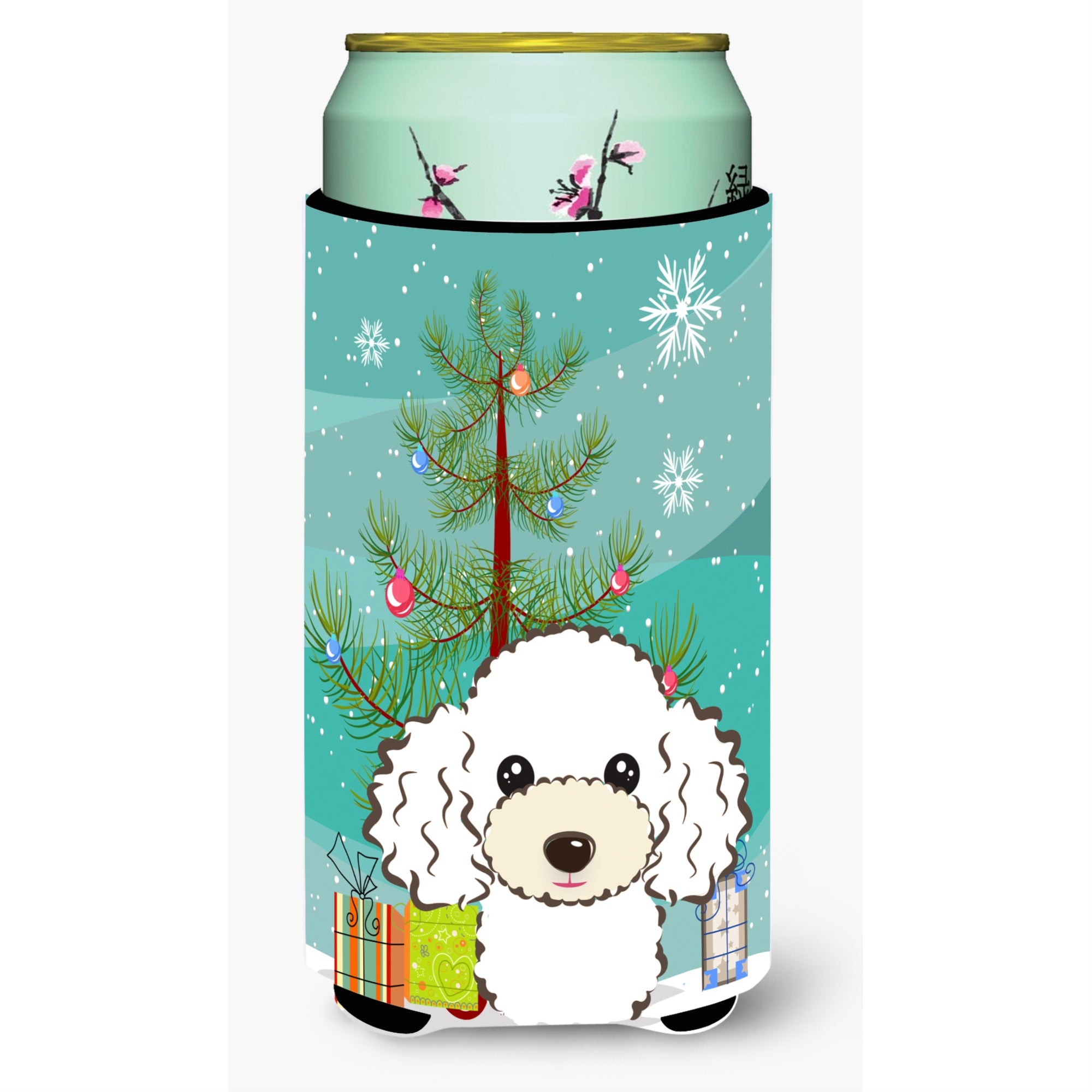 Caroline'S Treasures Christmas Tree And White Poodle Tall Boy Koozie Hugger, Multicolor