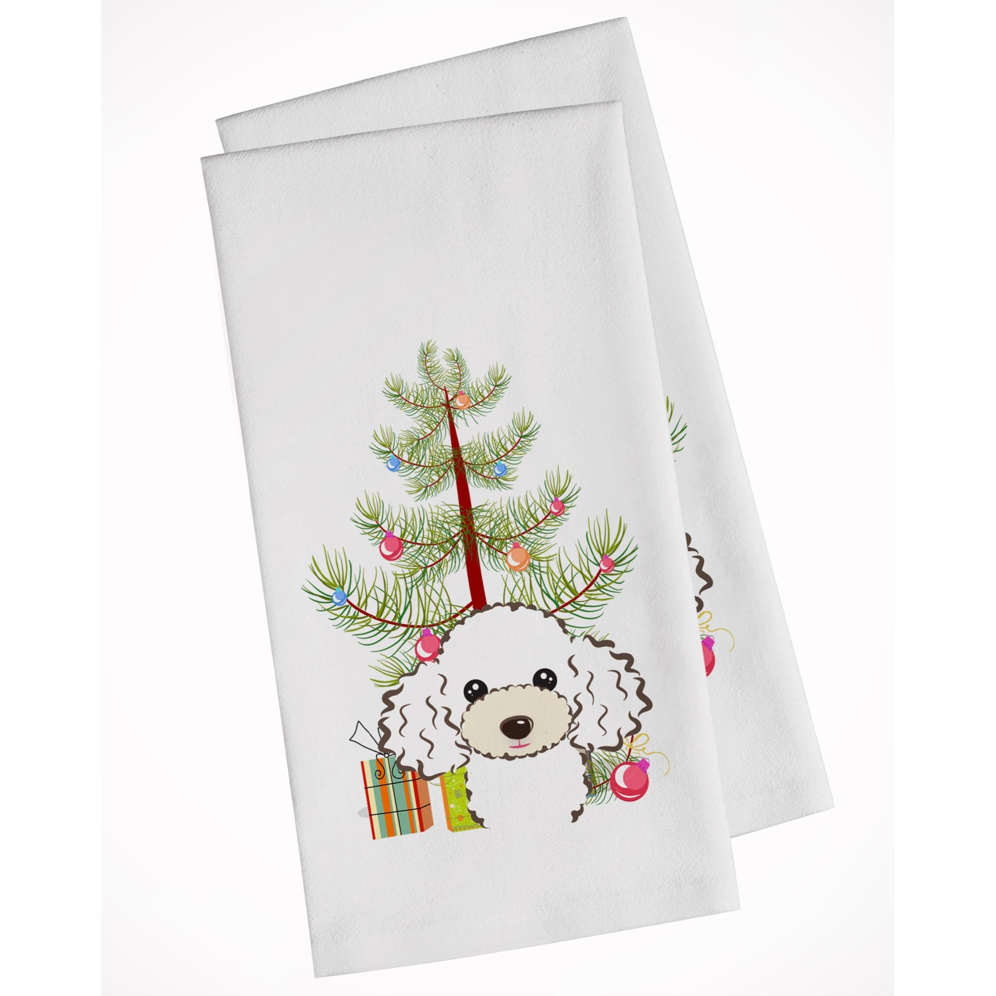 Christmas Tree And White Poodle White Kitchen Towel Set Of 2