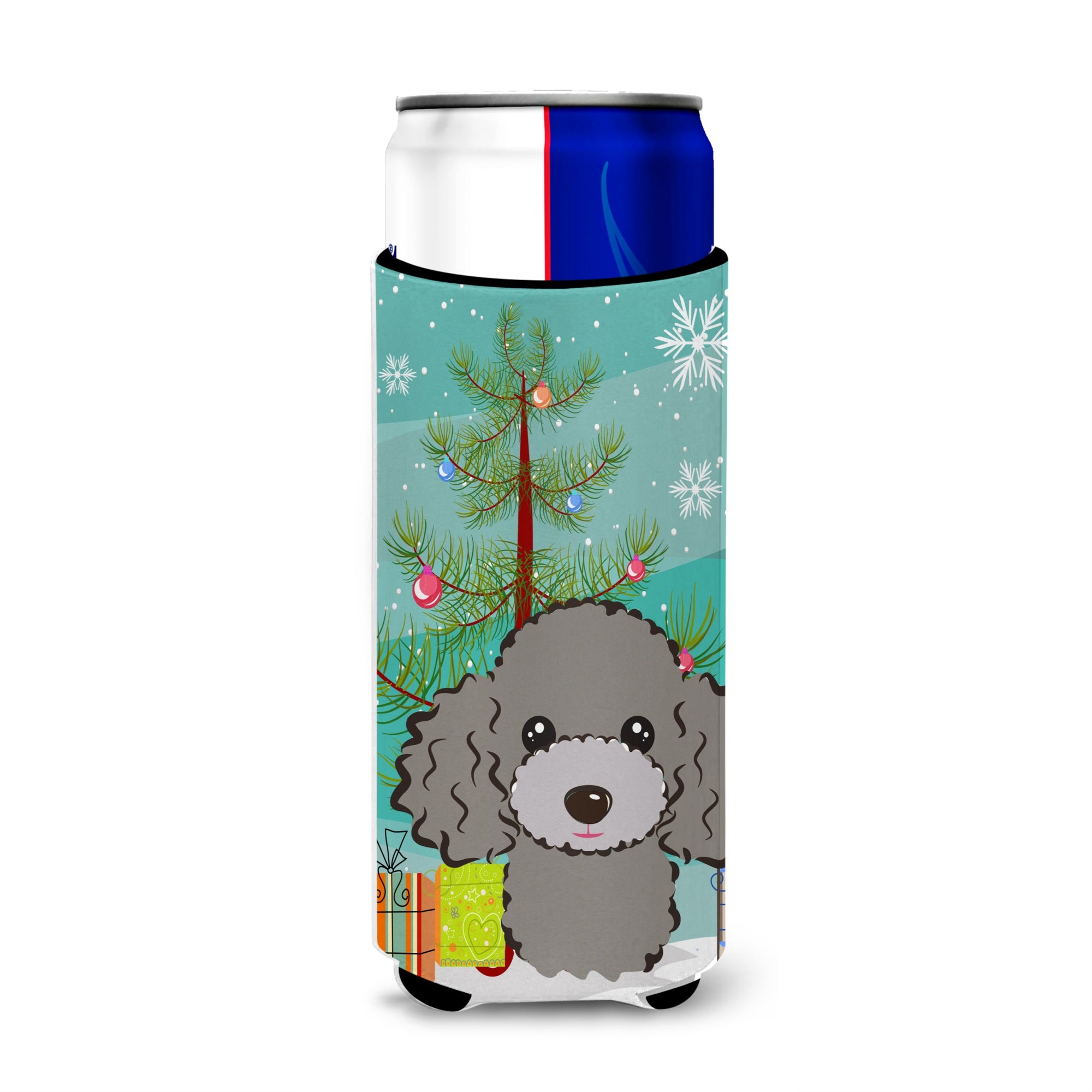 Caroline'S Treasures Christmas Tree And Silver Gray Poodle Michelob Ultra Koozies For Slim Cans, Multicolor
