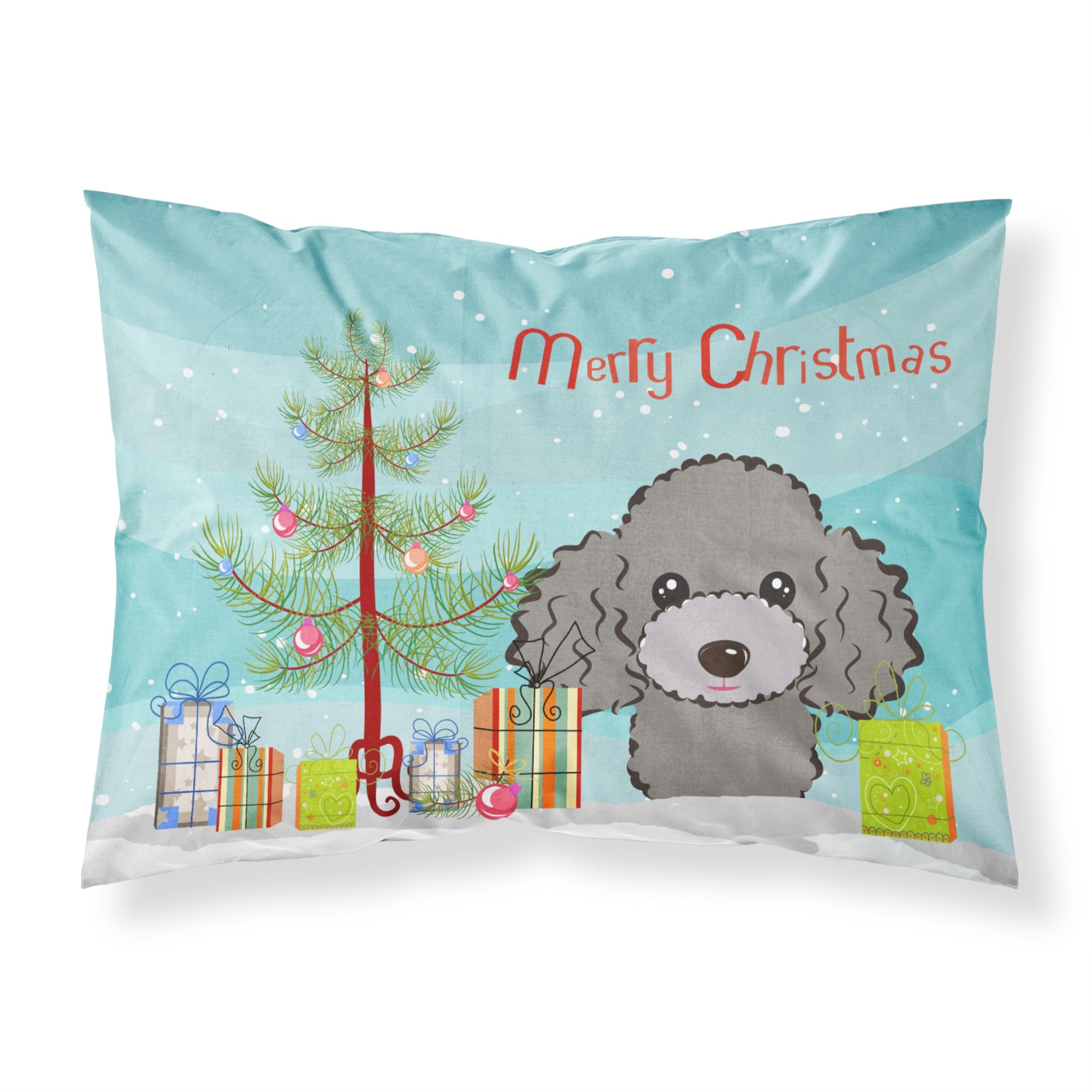 Caroline'S Treasures Bb1631Pillowcase Christmas Tree And Silver Gray Poodle Fabric Standard Pillowcase, Large, Multicolor