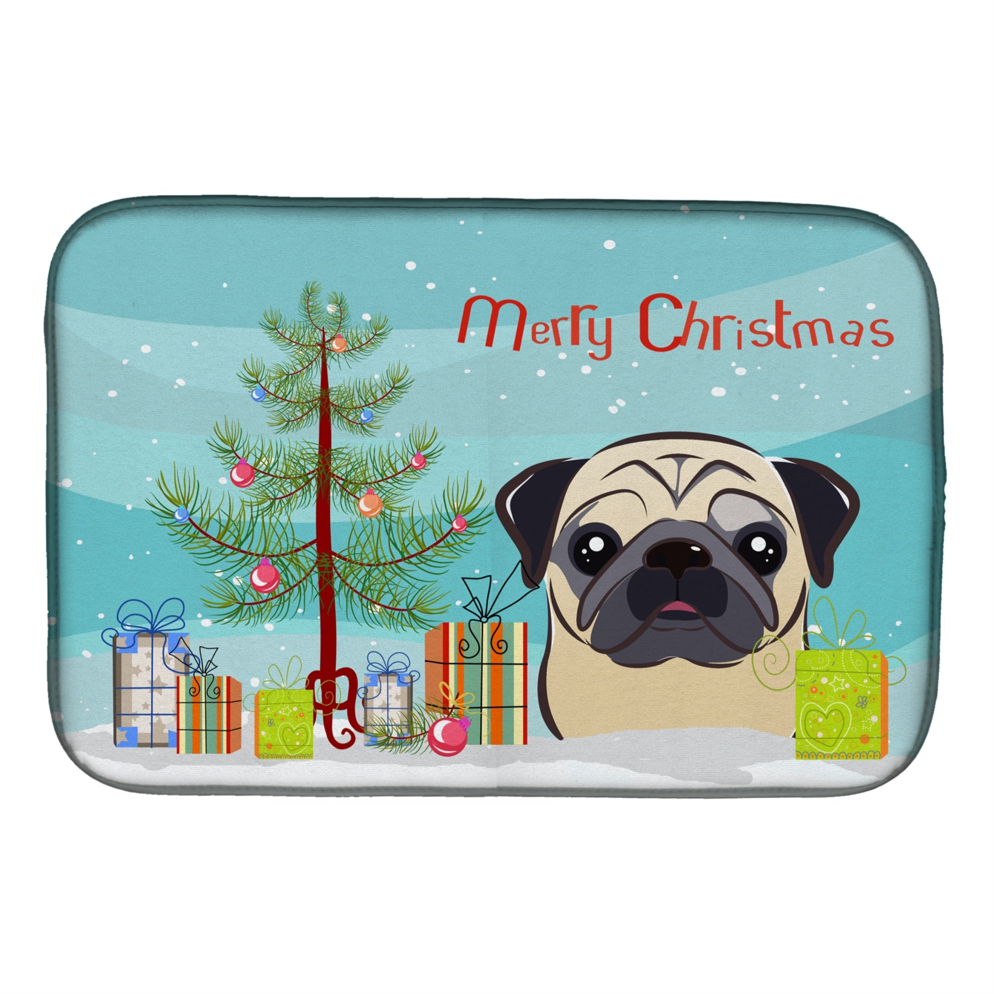 Caroline'S Treasures Christmas Tree And Fawn Pug Dish Drying Mat, 14 X 21