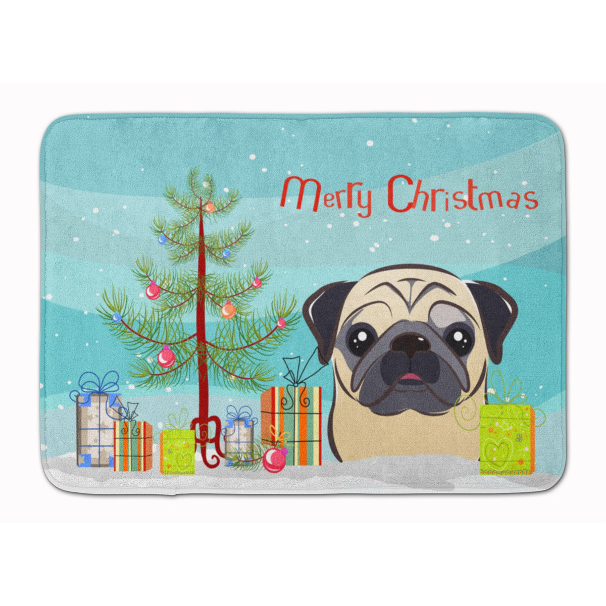 Caroline'S Treasures Christmas Tree And Fawn Pug Floor Mat, 19 X 27, Multicolor
