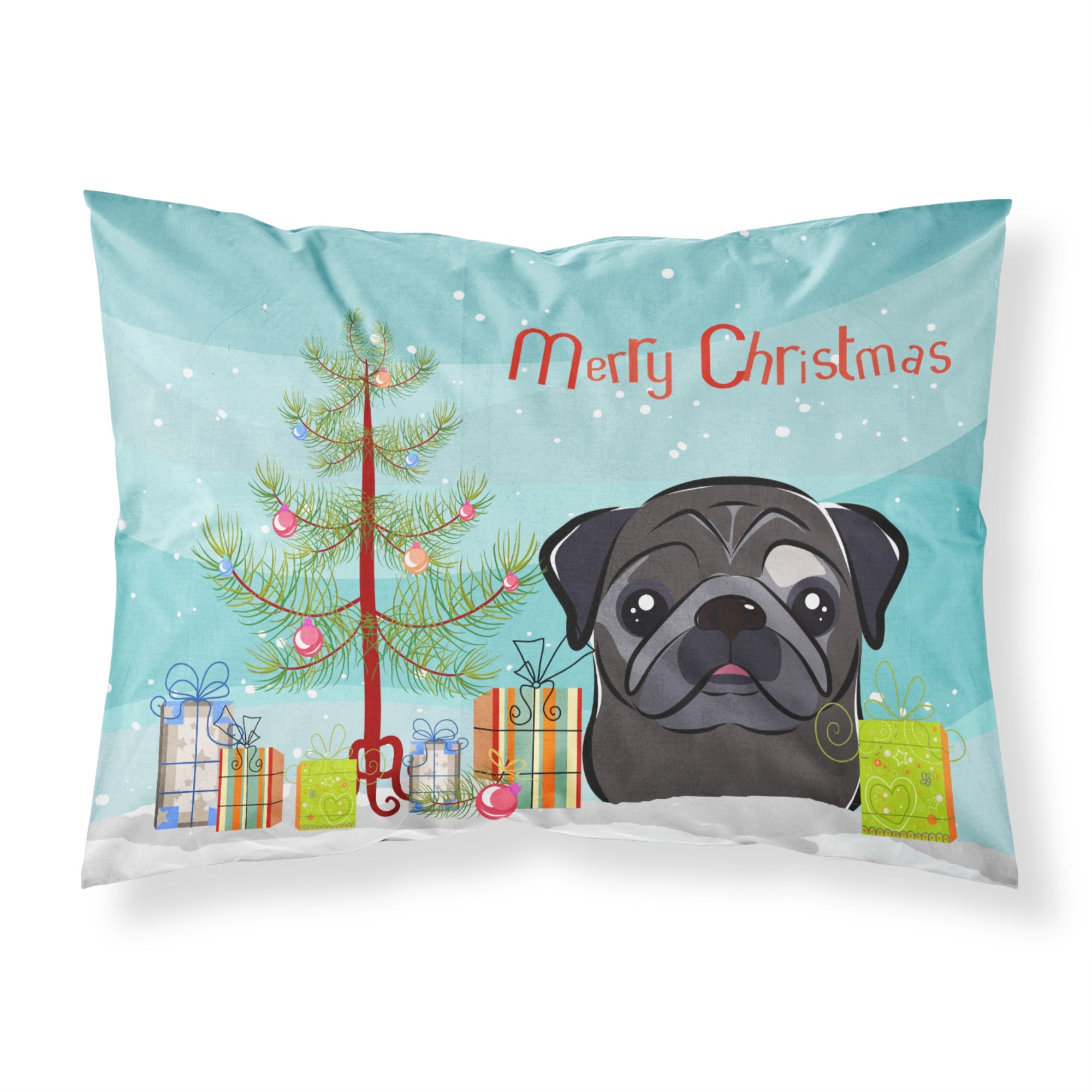 Caroline'S Treasures Bb1635Pillowcase Christmas Tree And Black Pug Fabric Standard Pillowcase, Large, Multicolor
