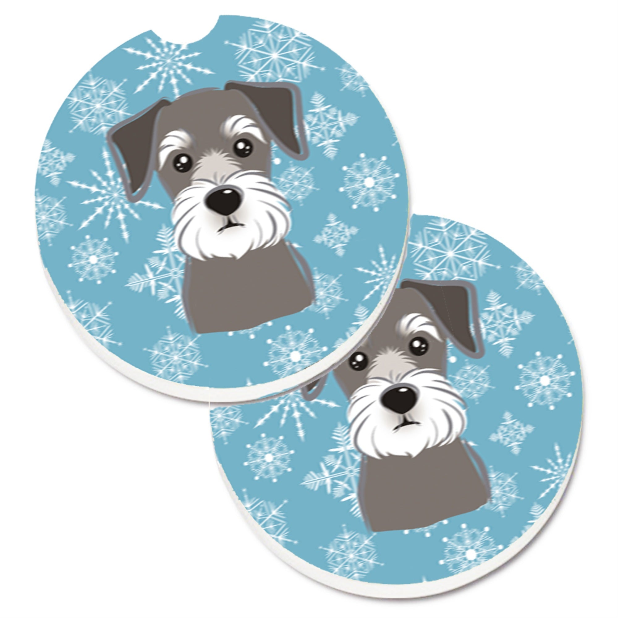 Caroline'S Treasures Snowflake Schnauzer Set Of 2 Cup Holder Car Coasters Bb1640Carc, 2.56, Multicolor