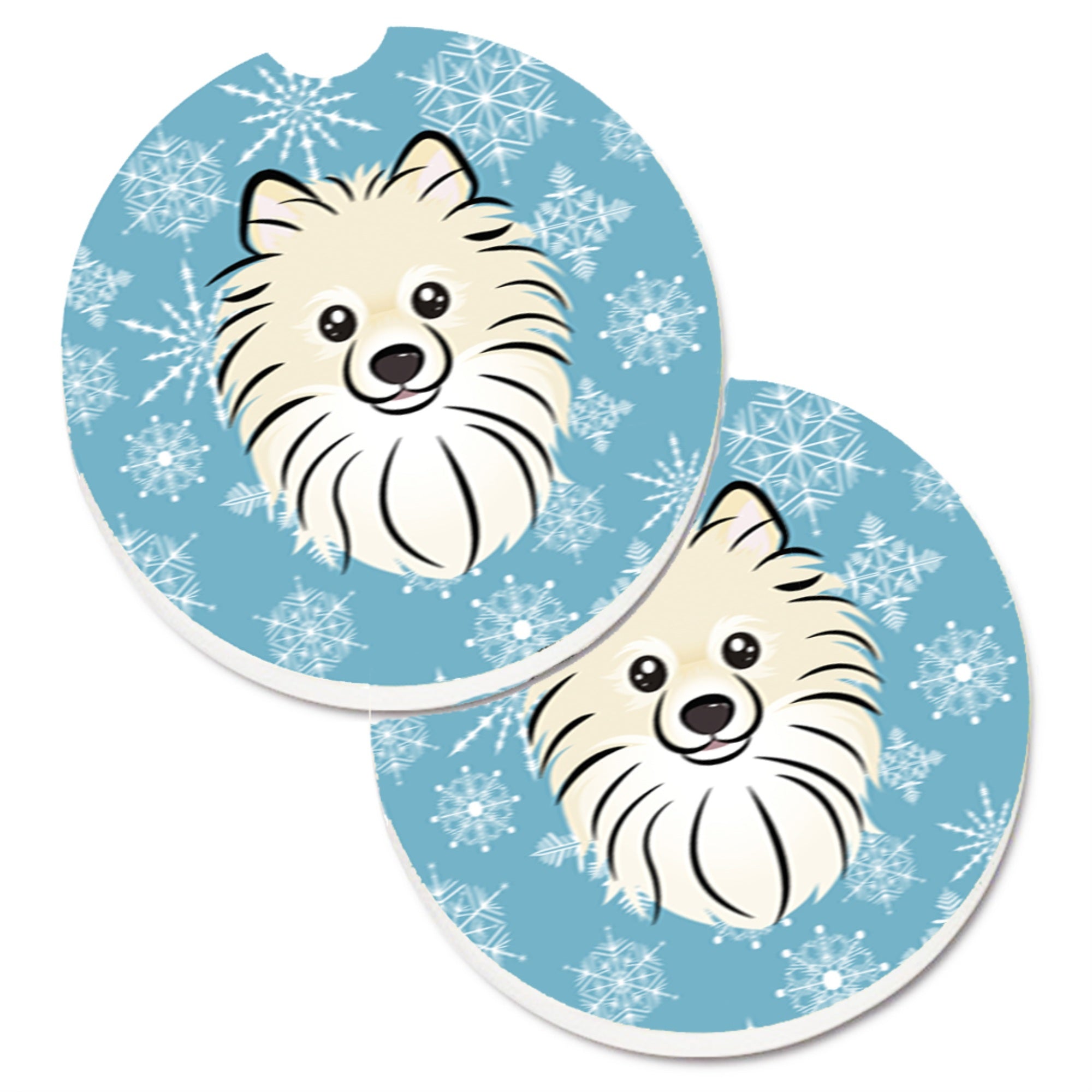 Caroline'S Treasures Snowflake Pomeranian Set Of 2 Cup Holder Car Coasters Bb1641Carc, 2.56, Multicolor