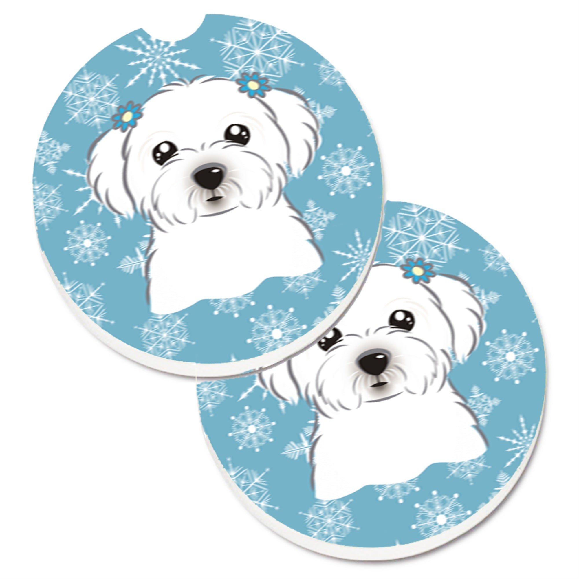 Caroline'S Treasures Snowflake Maltese Set Of 2 Cup Holder Car Coasters Bb1642Carc, 2.56, Multicolor