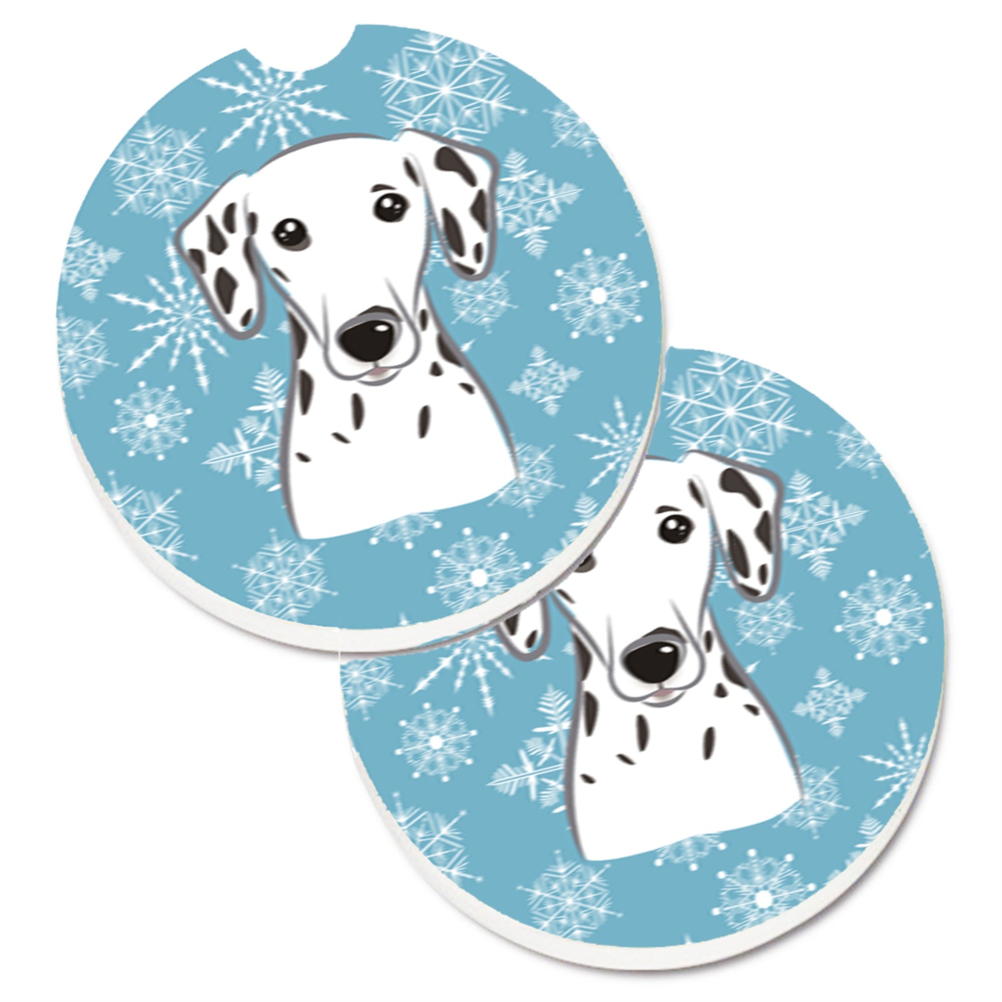 Caroline'S Treasures Snowflake Dalmatian Set Of 2 Cup Holder Car Coasters Bb1644Carc, 2.56, Multicolor