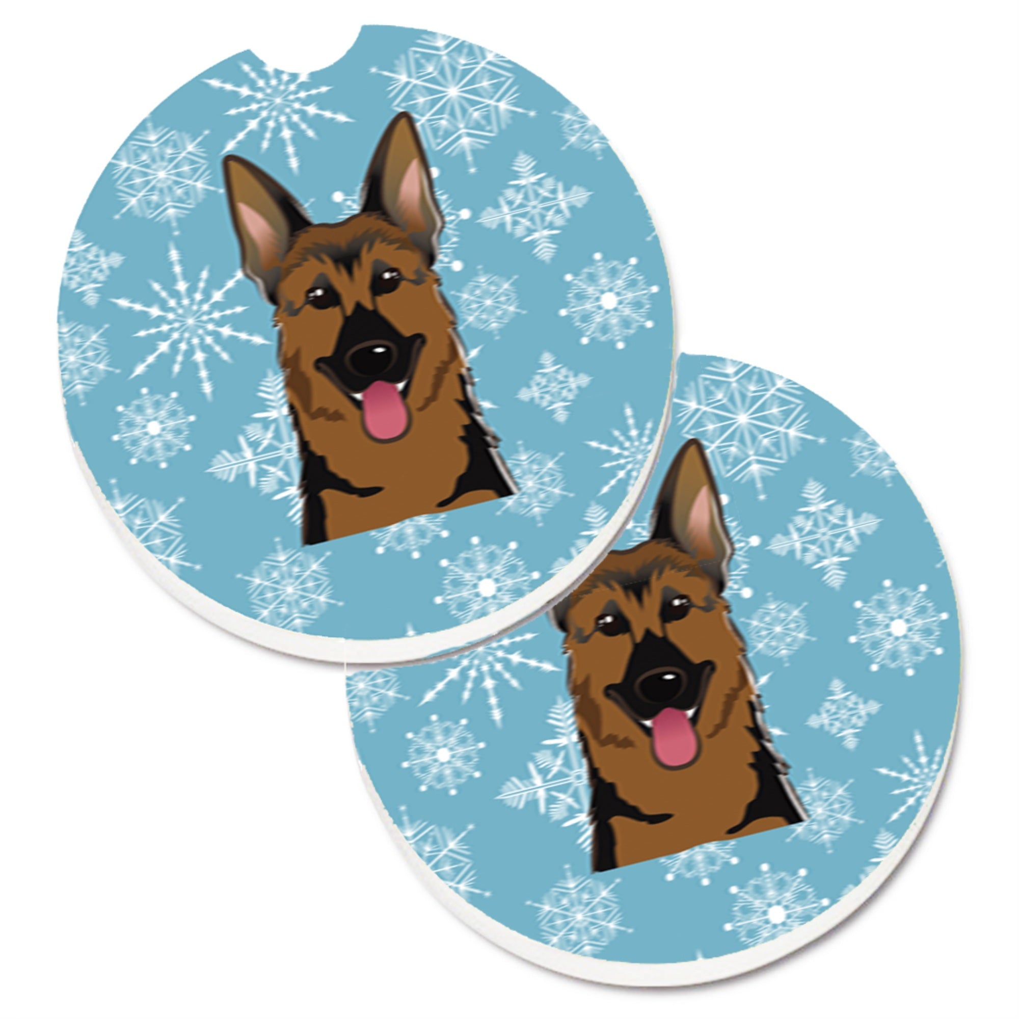 Caroline'S Treasures Snowflake German Shepherd Set Of 2 Cup Holder Car Coasters Bb1645Carc, 2.56, Multicolor